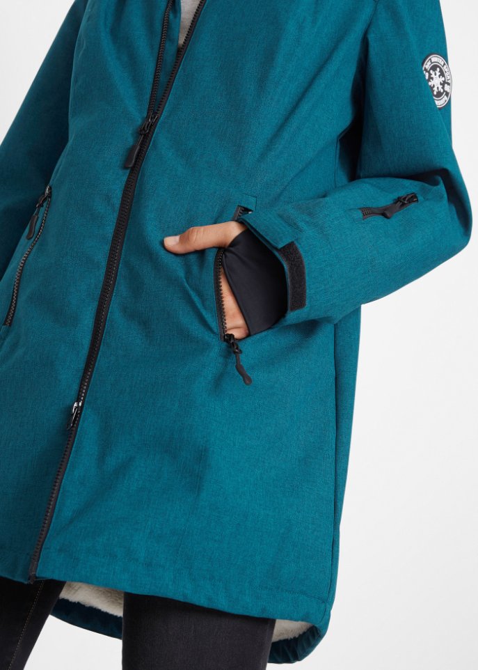 Wasserdichte Funktions-Outdoor-Longjacke mit Teddyfleece