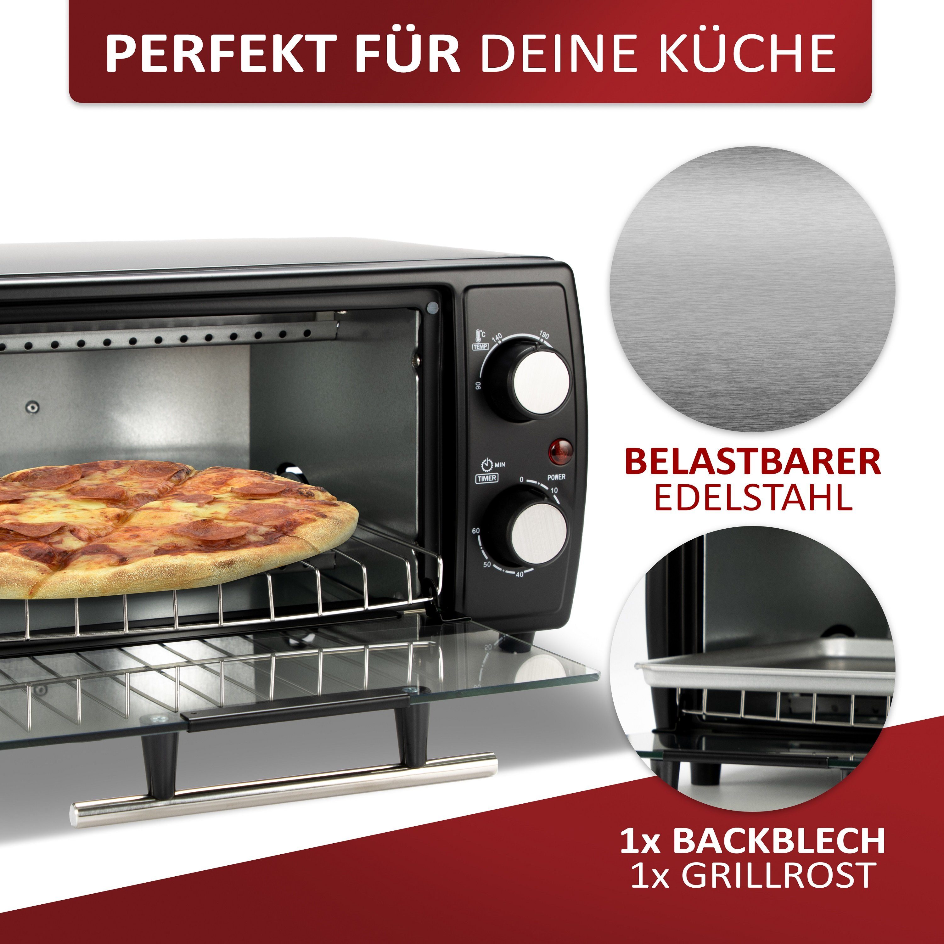STEINBORG Minibackofen SB-500, 10 Liter, kompakt, 1000 Watt