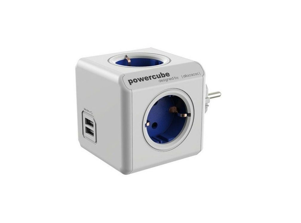 Allocacoc Steckdosenwürfel 4fach ohne Kabel 2 USB Anschlüsse Mehrfachstecker Mehrfachsteckdose 4-fach (USB-Anschlüsse)