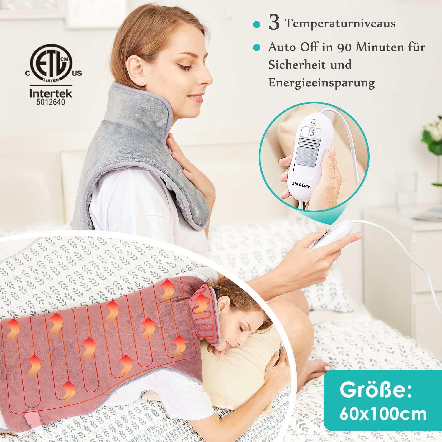 Mia&Coco Heizkissen Heizkissen für Rücken Schulter Nacken, Flauschig weiches Heizkissen in Wärmflaschenform