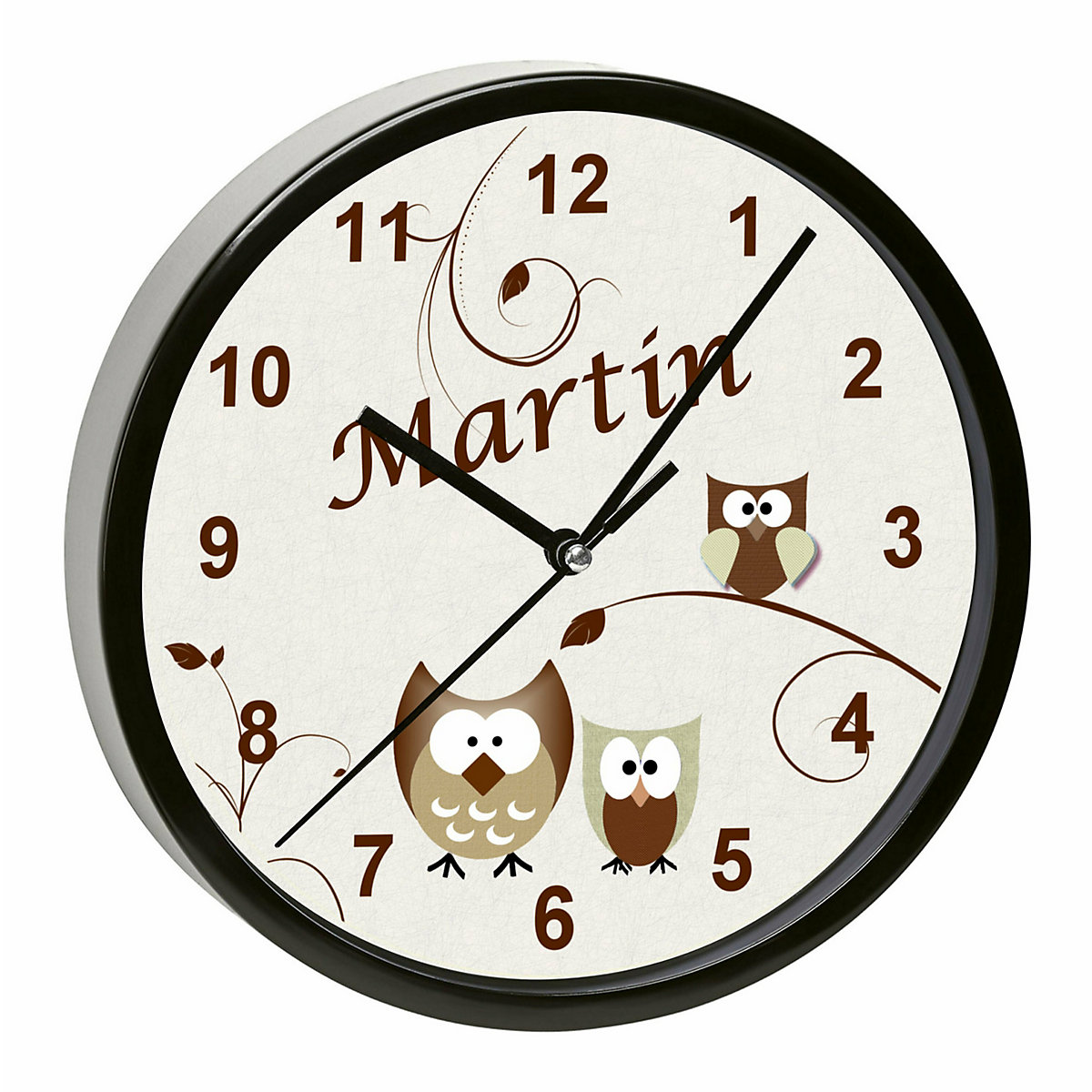 Kinder Wanduhr personalisiert mit Name Eule Beige