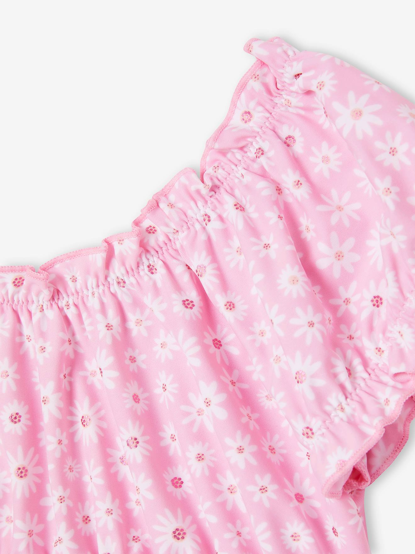 Maillot de bain 2 pièces marguerites fille rose