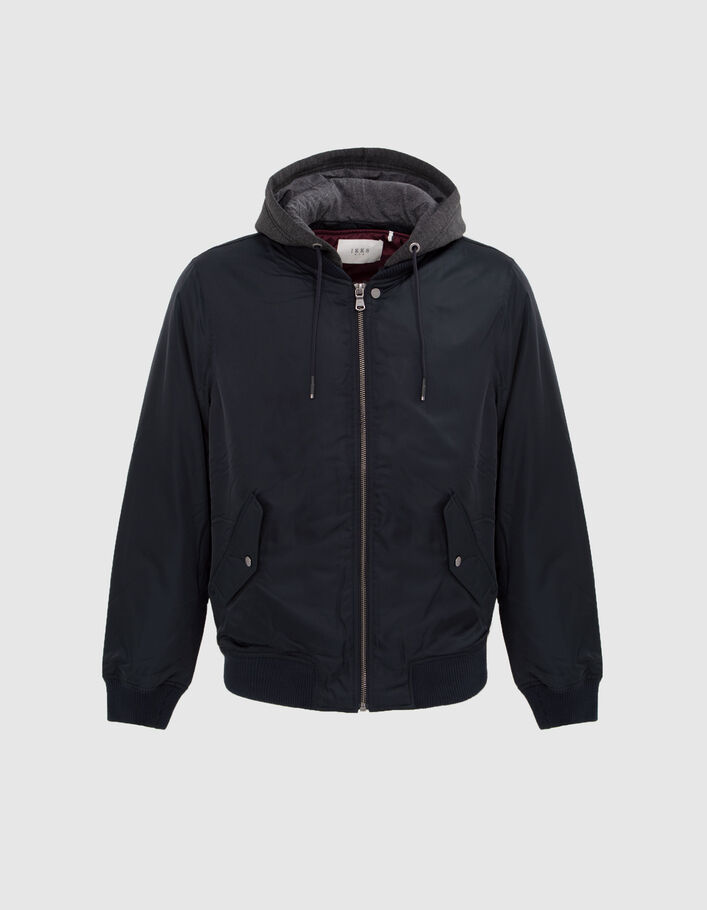 Bomber marine en nylon capuche amovible Homme