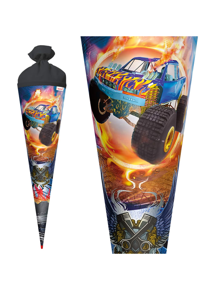 ROTH Schultüte groß Monstertruck Fire 70 cm, Glanzfolie in Orange günstig kaufen onesize