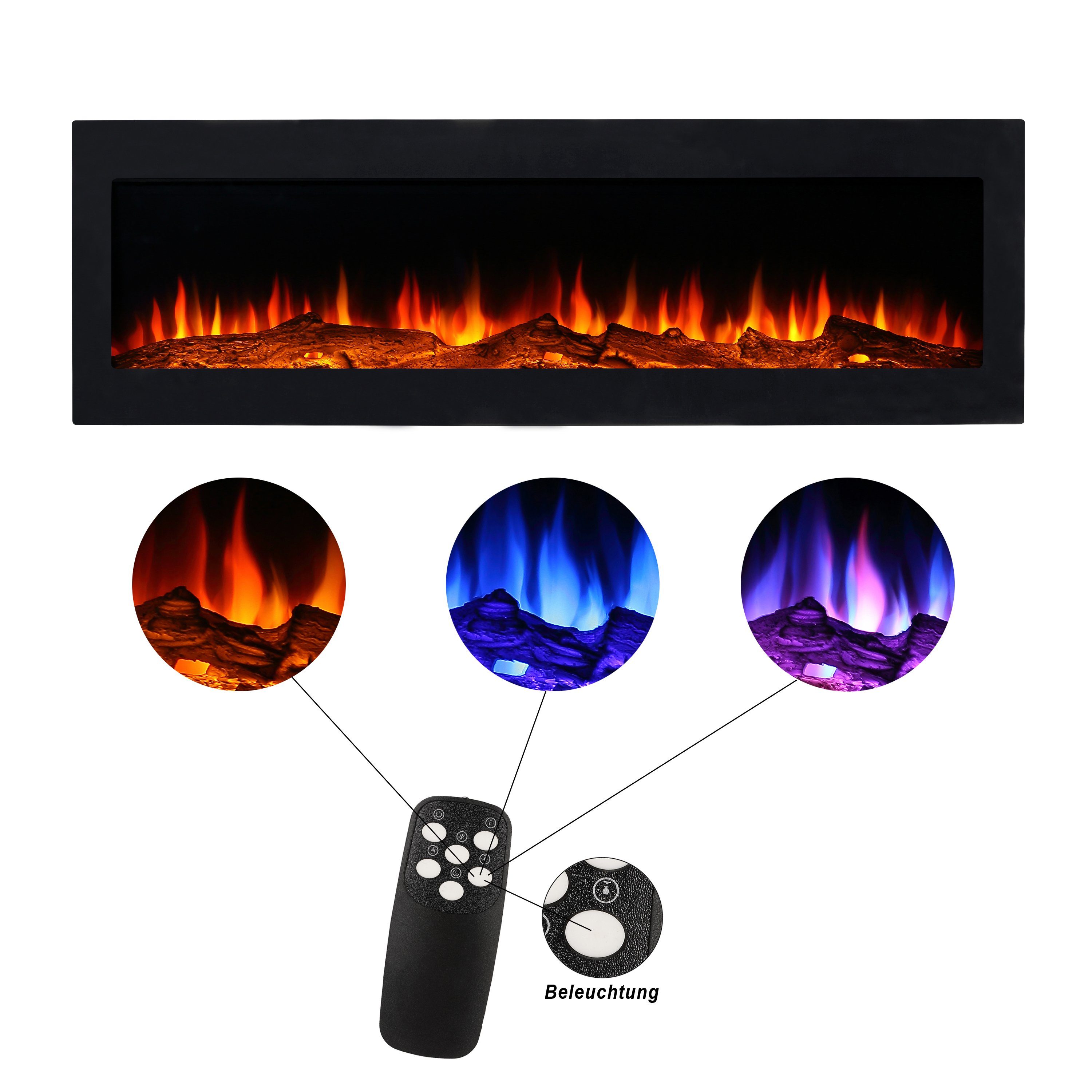 El Fuego Elektrokamin Cortina Elektrokamin Wandkamin Einbaukamin 110cm El Fuego®, Thermostatsteuerung