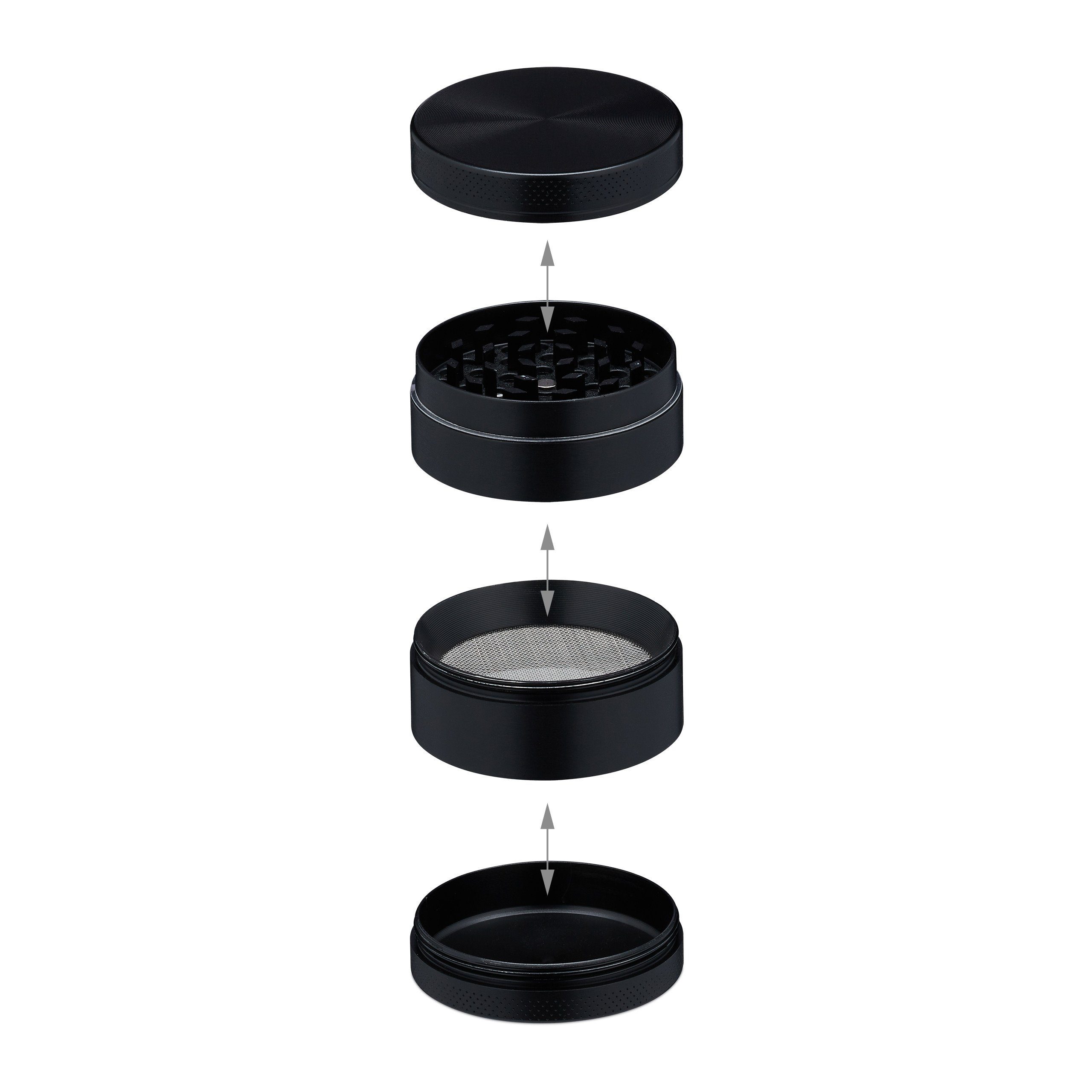 relaxdays Gewürzmühle 4-teiliger Grinder aus Metall, Schwarz