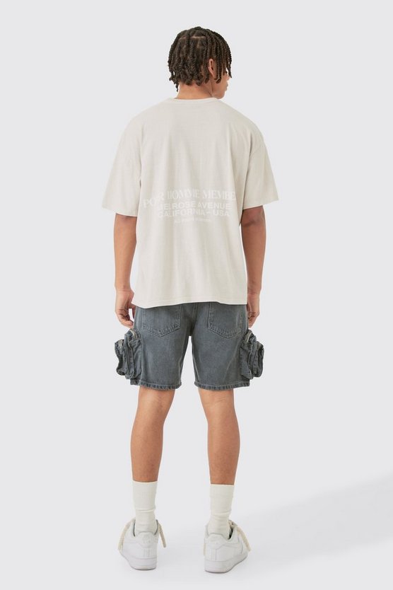 Hellgraue Slim-Fit Jeansshorts mit 3D Cargo-Taschen