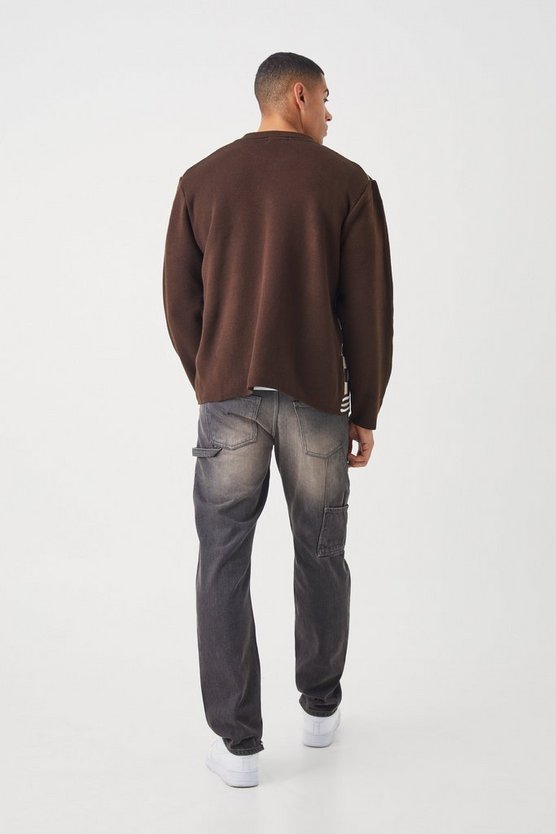 Langärmliges Oversize Strick-Hemd mit Schachbrett-Print