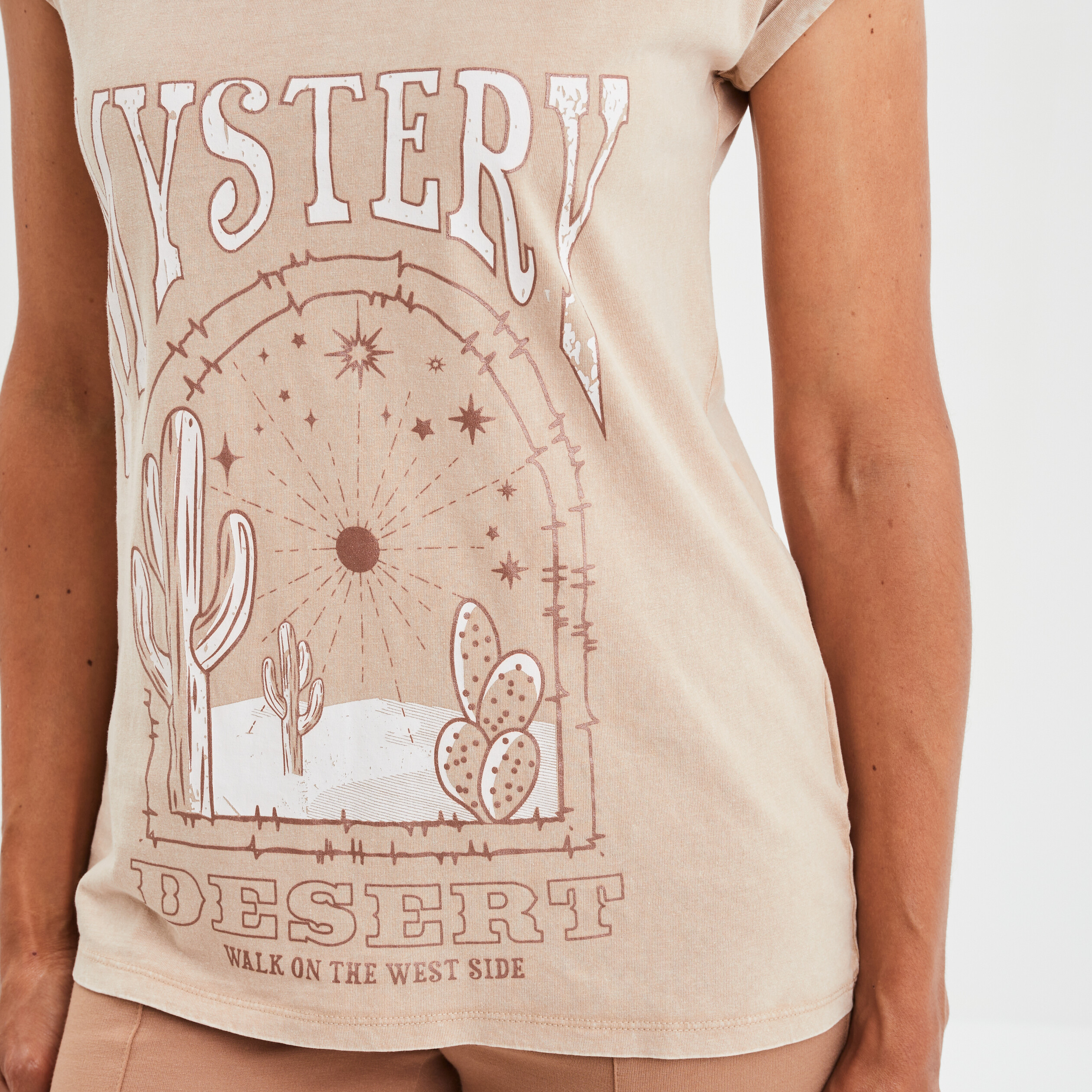 T-shirt oversize col en V Liberto beige femme | La Halle