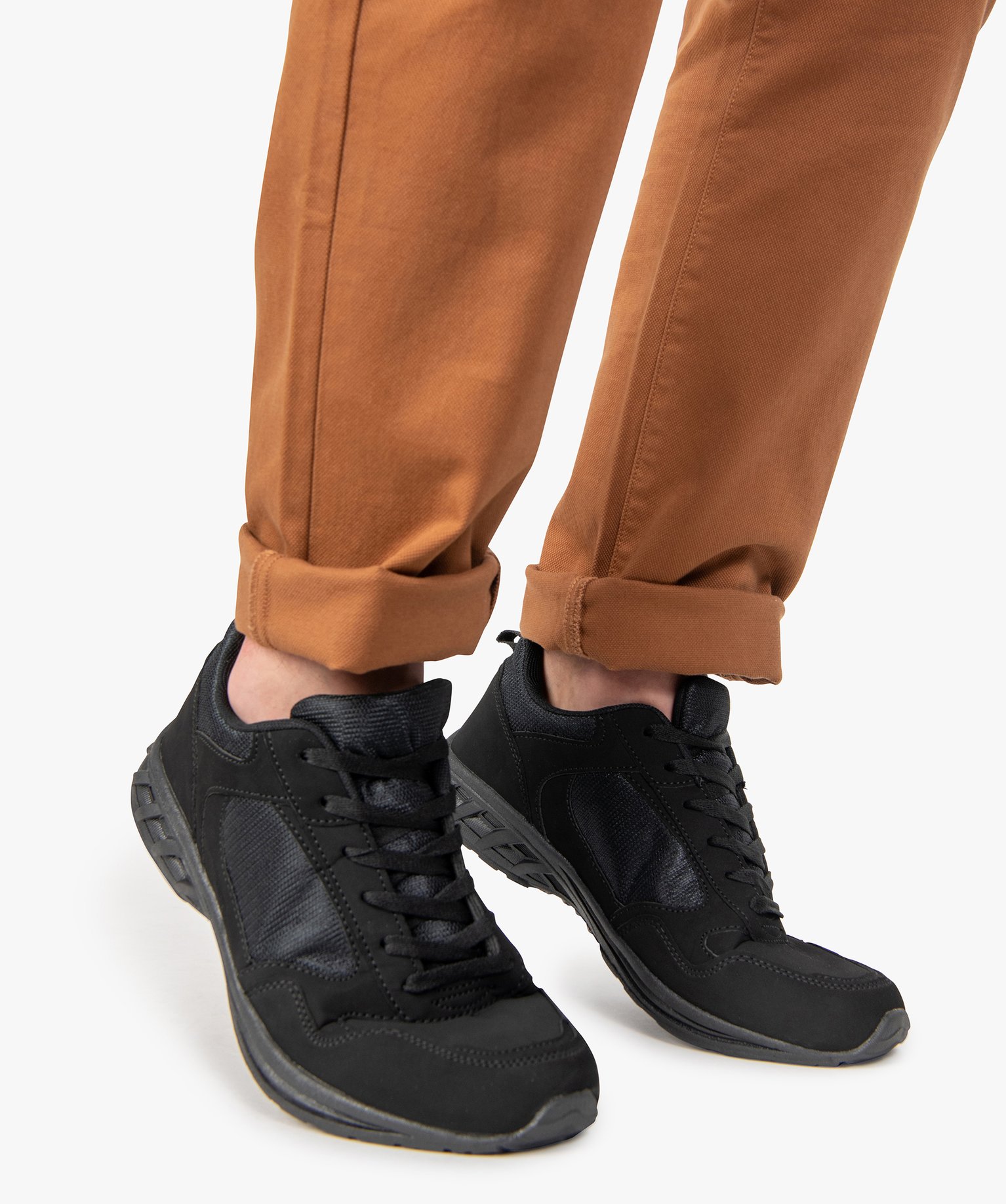 Baskets homme multimatières à lacets noir | GEMO