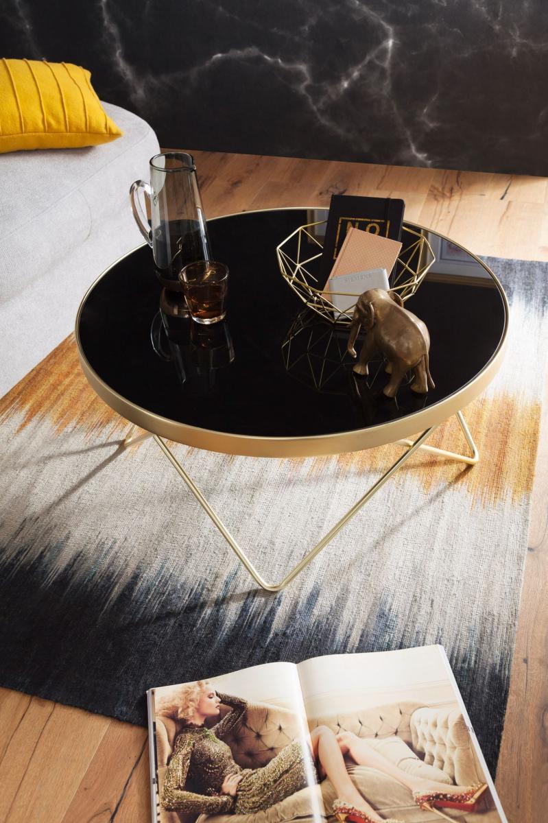 Wohnling Couchtisch DANA Ø 82 cm Schwarz / matt Gold