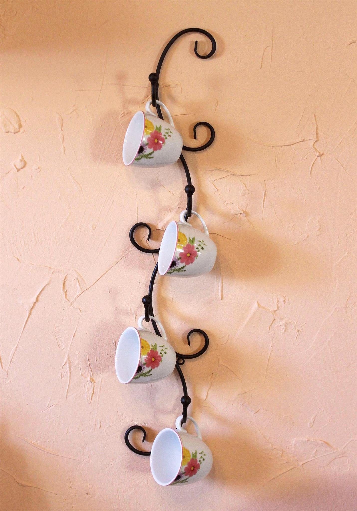 DanDiBo Gläserhalter Tassenhalter Wand Schwarz Metall 68 cm Olivia Tassenhaken Küche Vintage Antik Becherhalter
