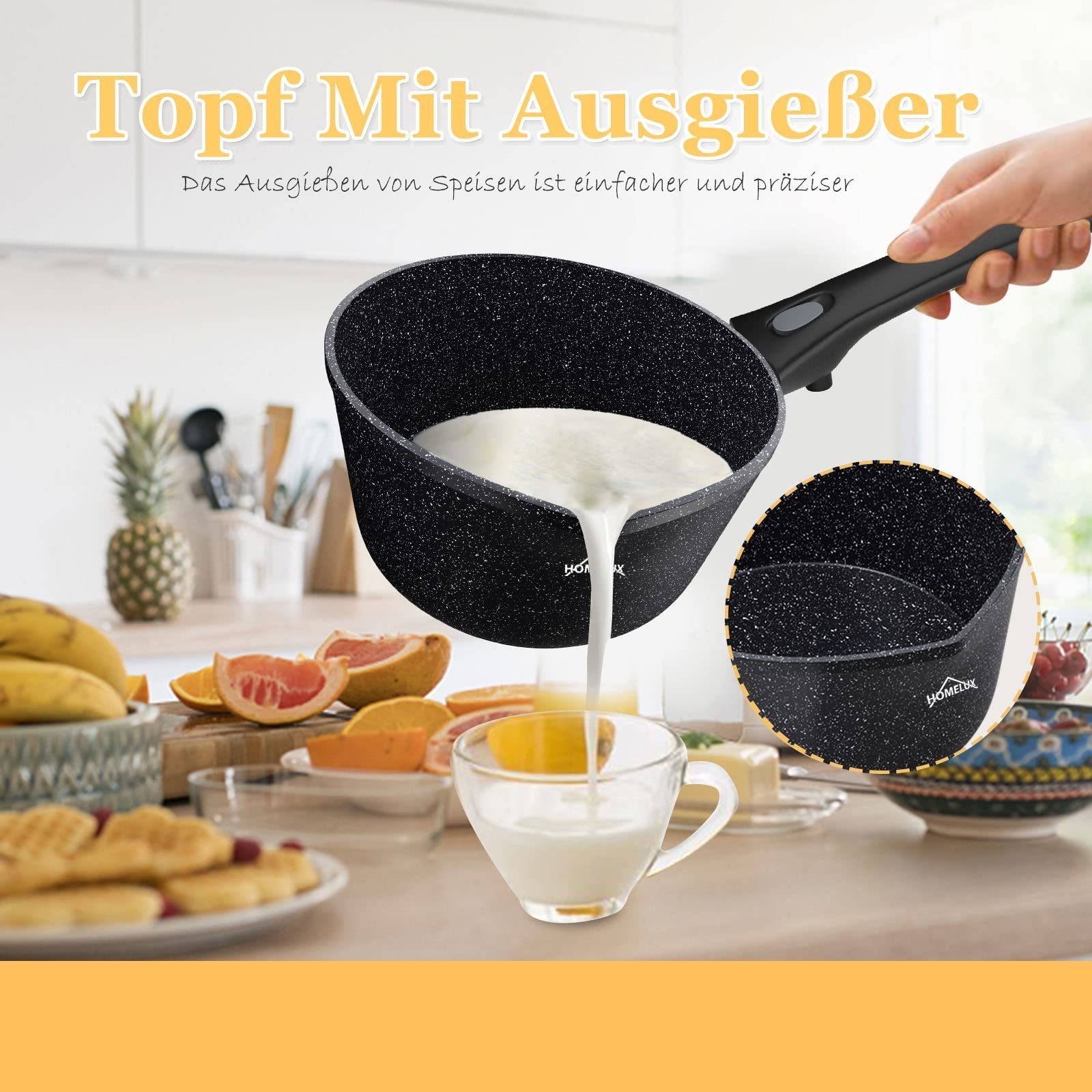 HOMELUX Kasserolle 16/28/20 cm Milchtopf Induktion Topf mit Ausgießer Abnehmbarer Griff, Aluminium, induktionsgeeignet