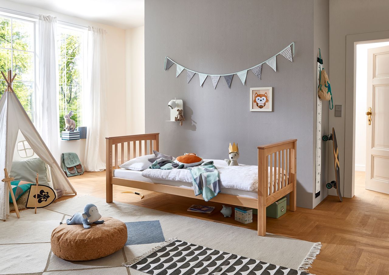 Relita Einzelbett Kick 90 x 200 cm Liegefläche mit Lattenrost, Buche massiv natur lackiert