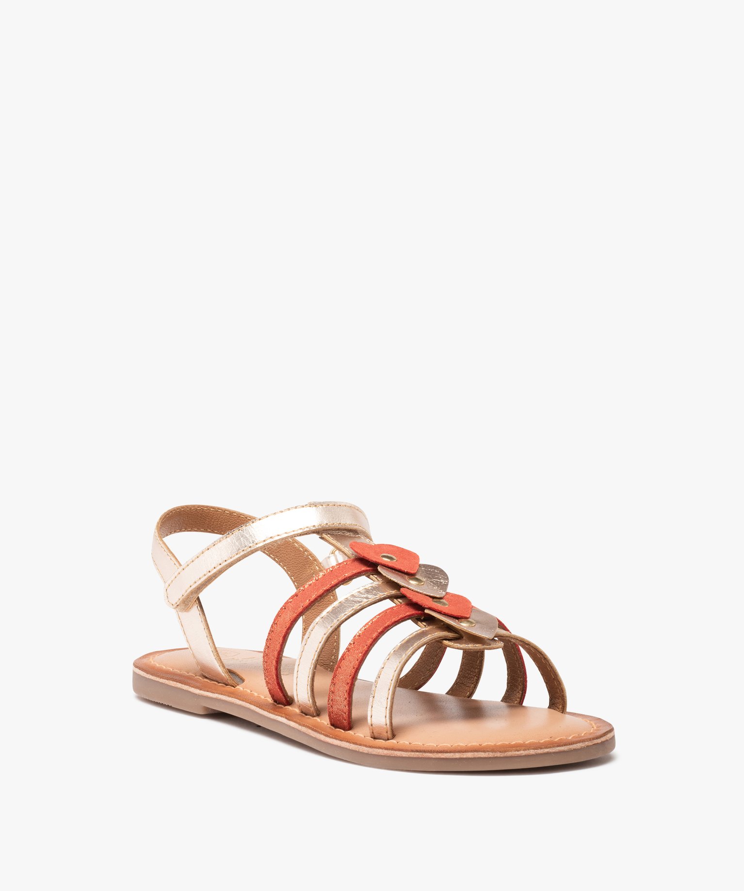 Sandales fille à brides multiples en cuir métallisé or | GEMO