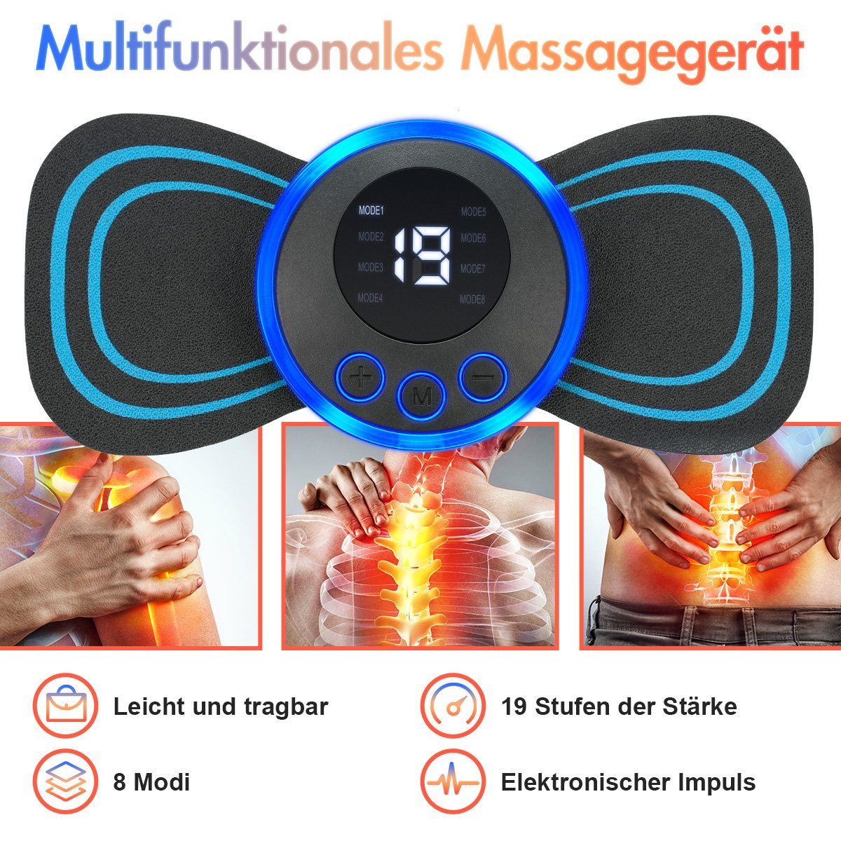 7Magic EMS-Gerät EMS Trainingsgerät mit 8 Modi & 19 Intensitäten, Wireless Nackenmassagegerät, Massagegerät für Nacken Rücken Schulter