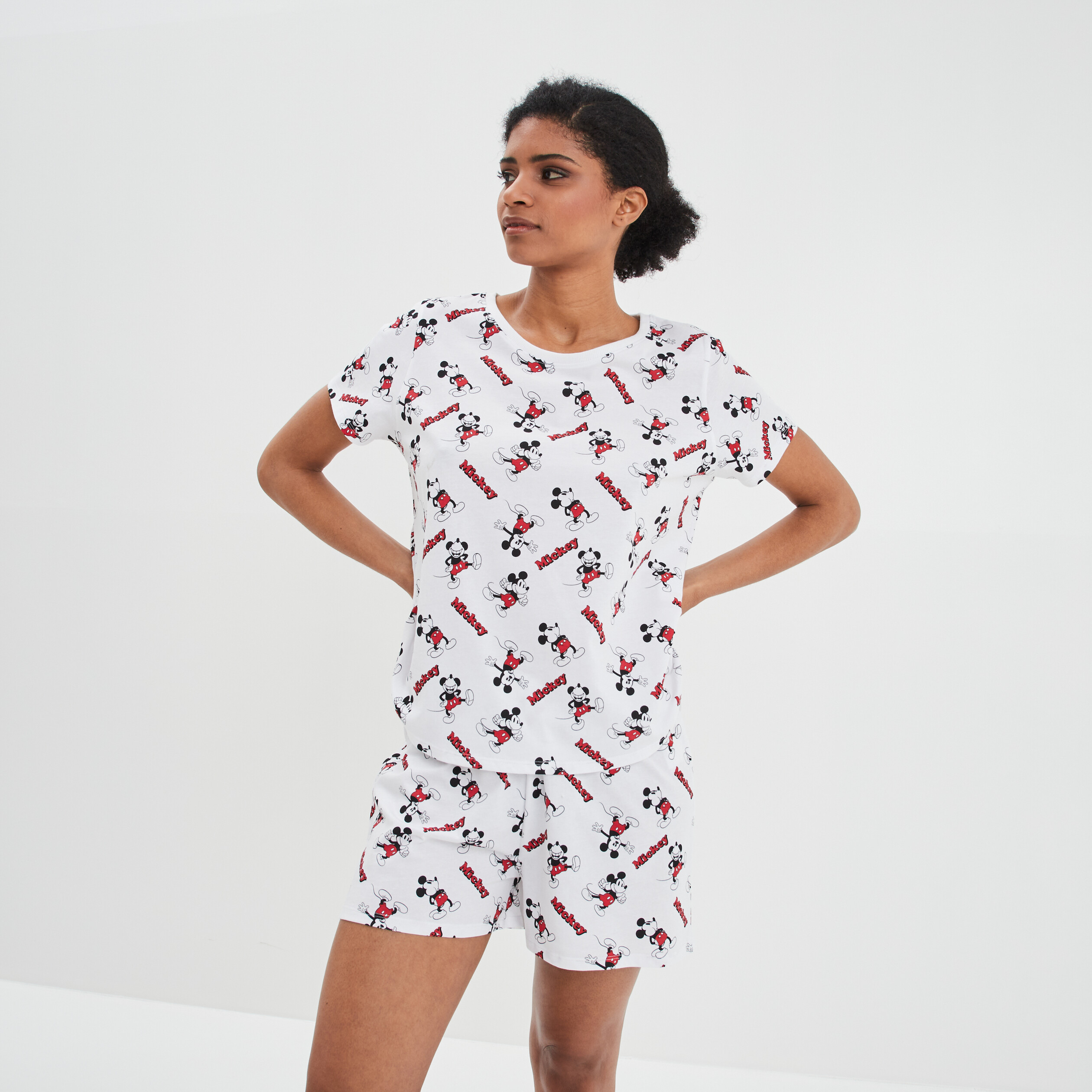 Ensemble pyjama short 2 pièces Mickey blanc femme | La Halle