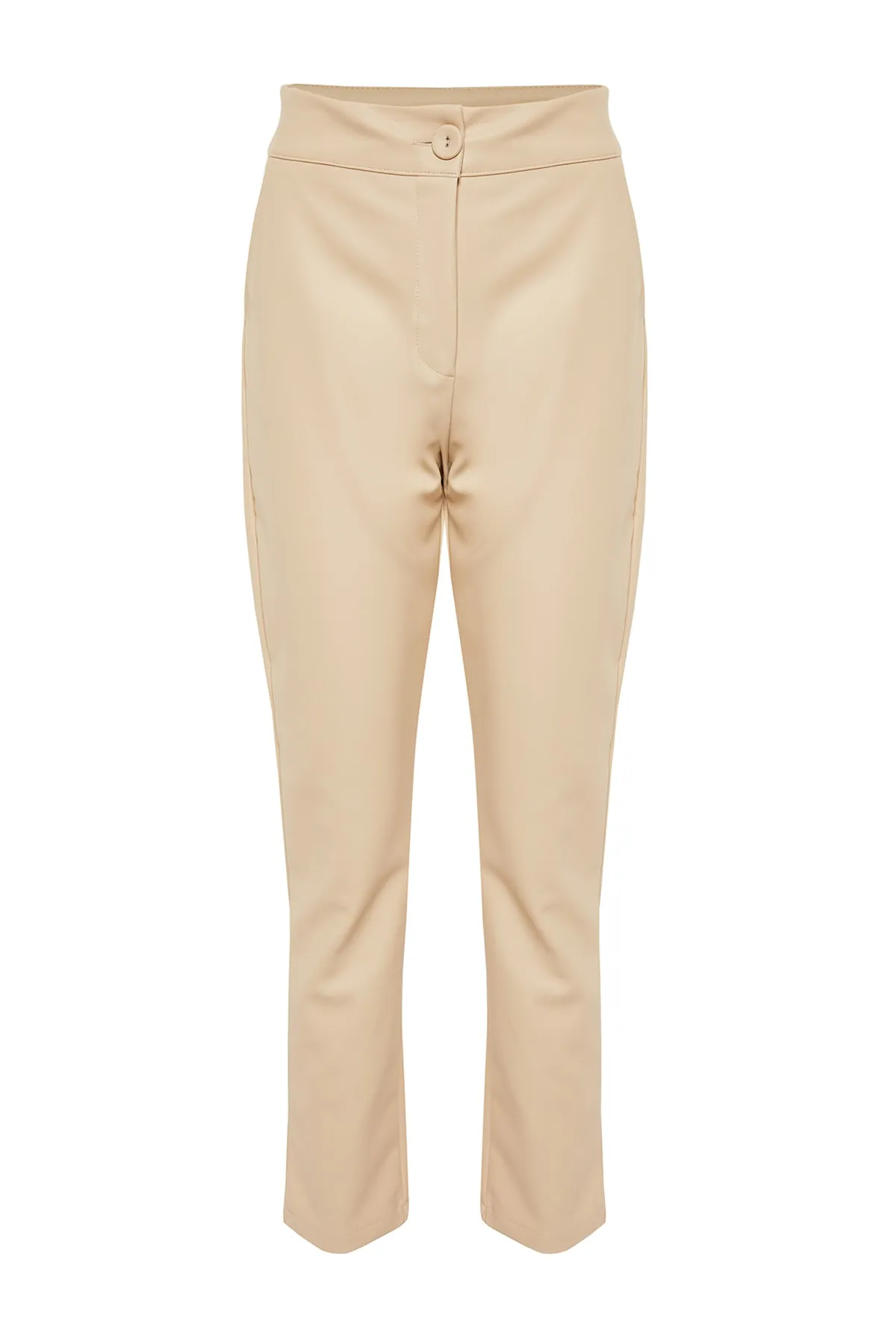Trendyol Collection  Beigefarbene Hose aus gewebtem Zigarettenimitat aus Kunstleder TWOAW22PL0290