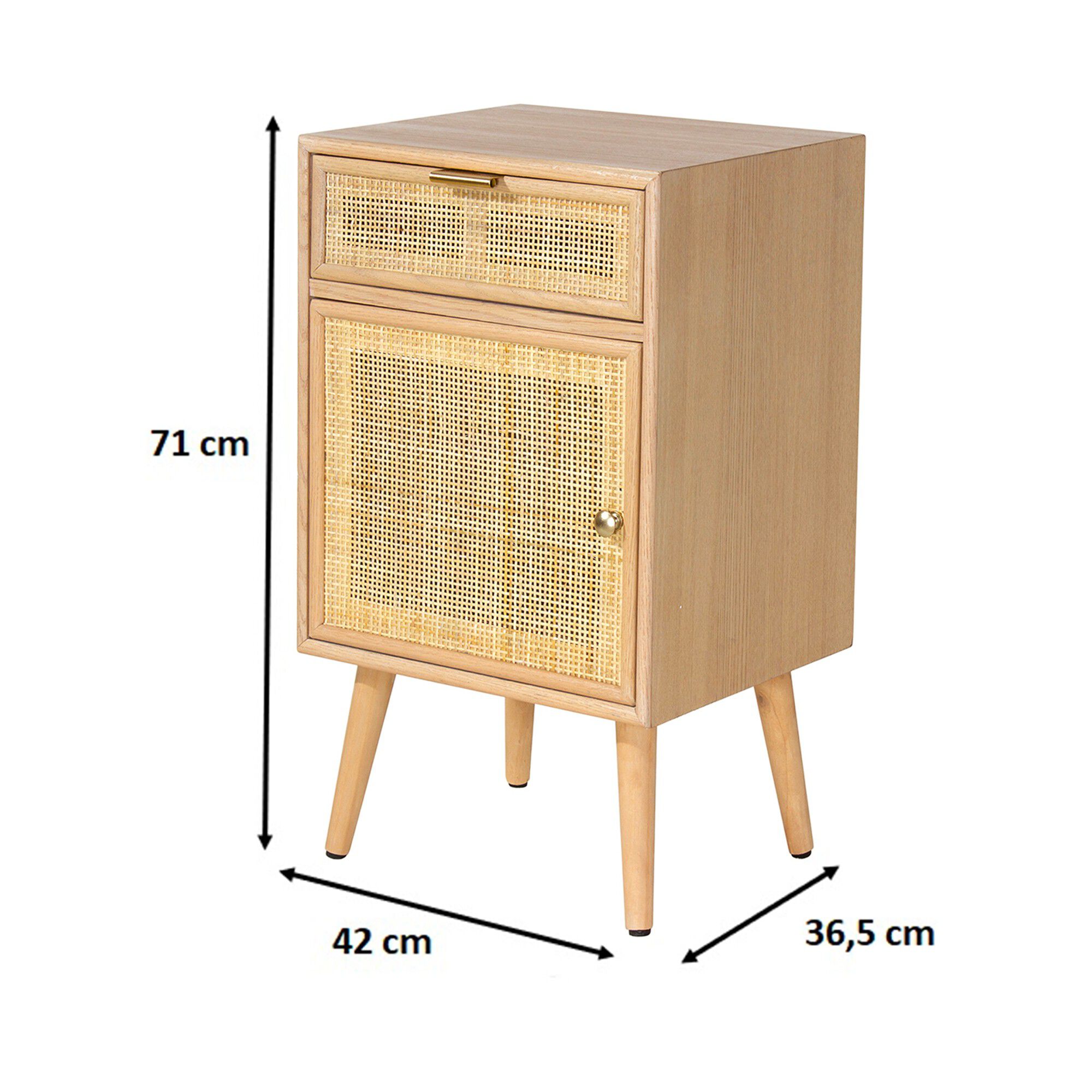 Table de chevet RANAË bois placage frêne et cannage rotin