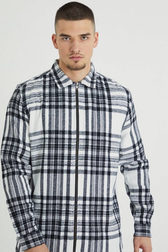 Tall langärmliges kariertes Overshirt mit Reißverschluss