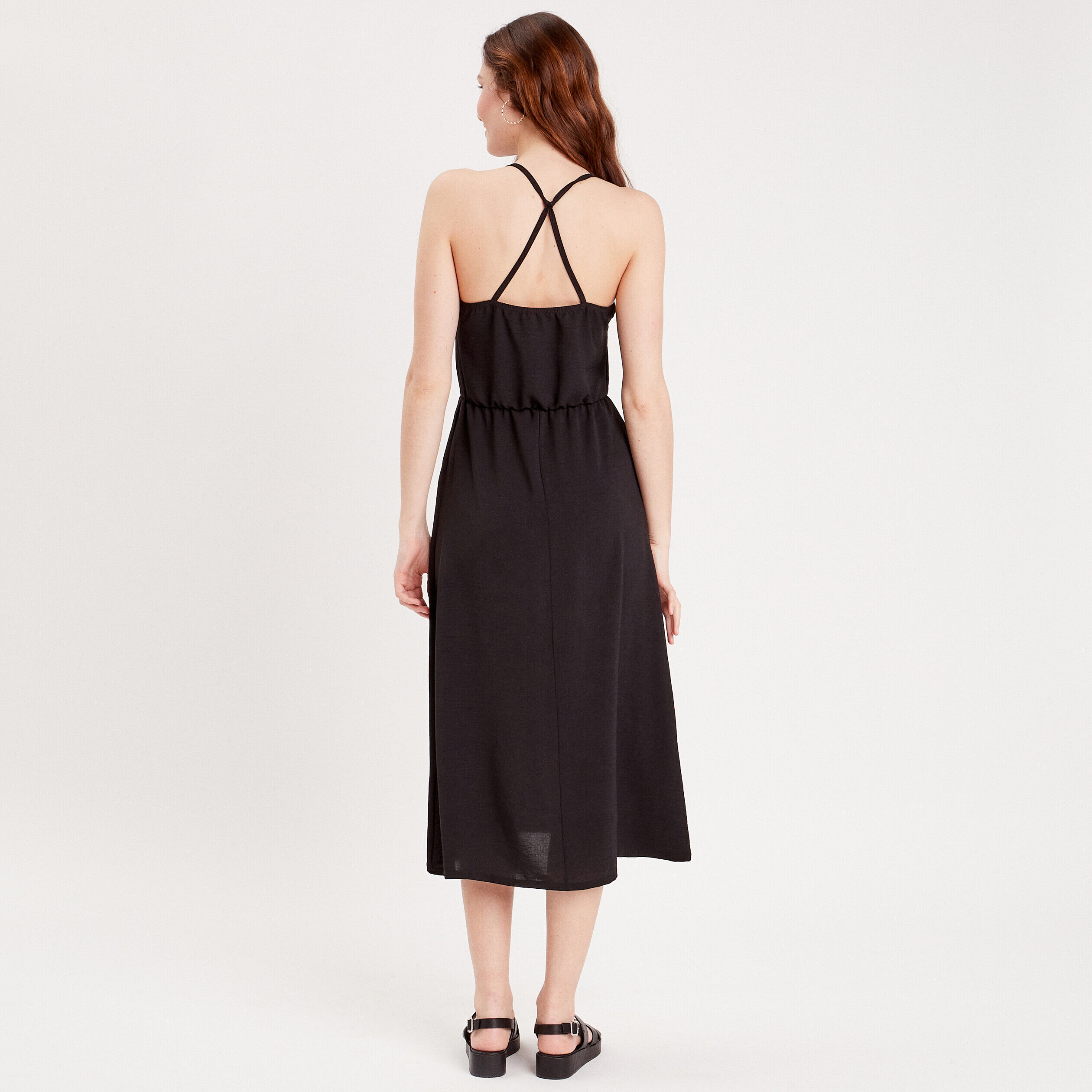 Robe longue évasée noir femme | Cache Cache
