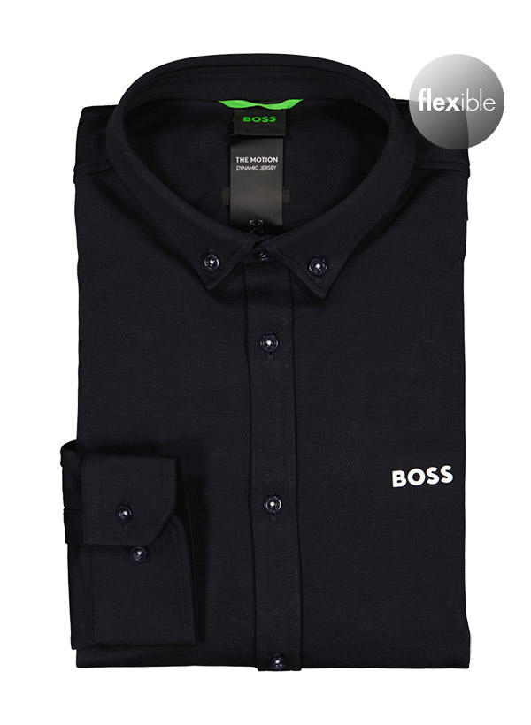 BOSS Green, Hemd, Regular Fit, Jersey atmungsaktiv, nachtblau