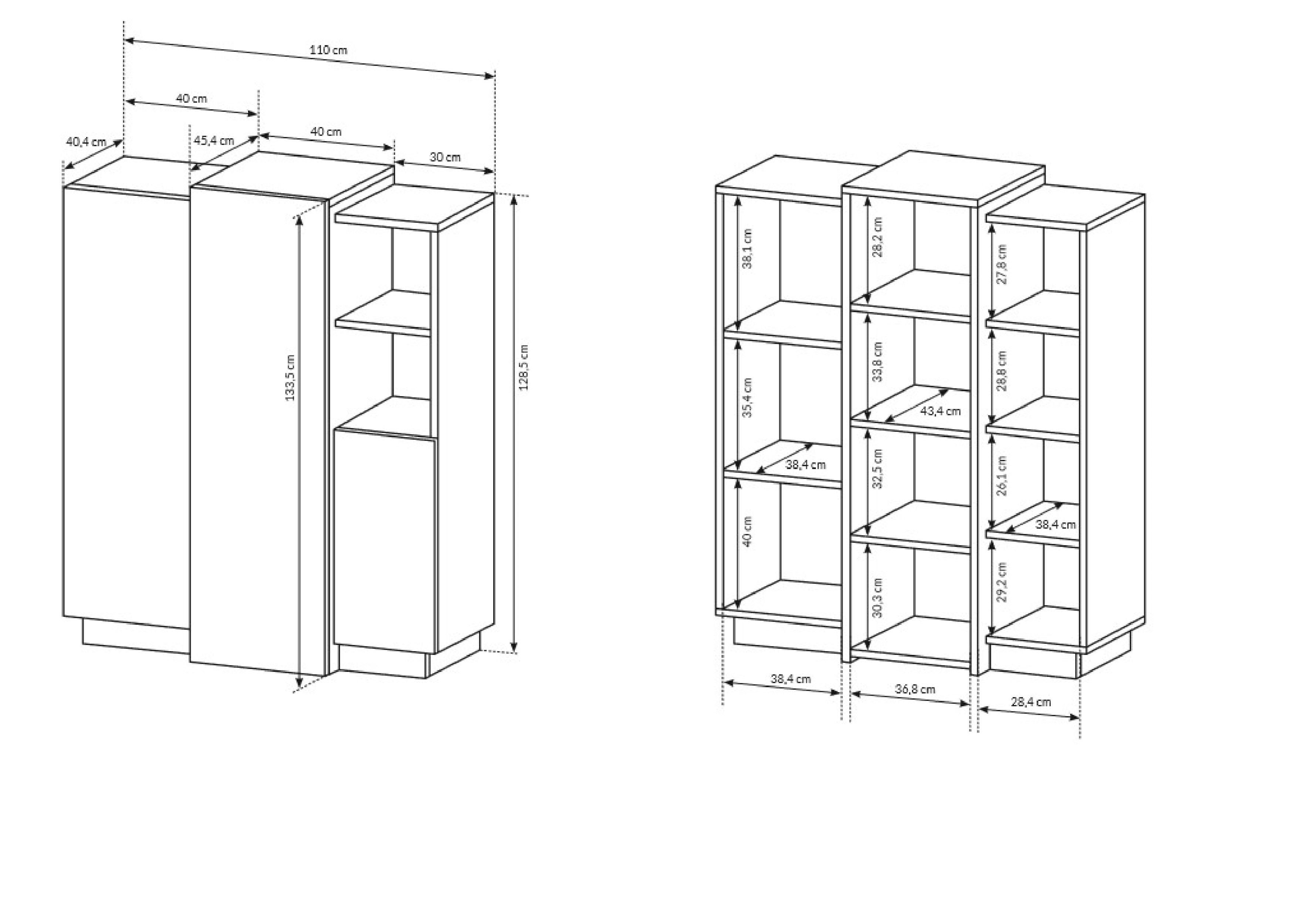 Furnix Wohnwand GLANCI Mediawand Möbel-Set 4-teilig weiß, (Komplett-Set, besteht aus TV Schrank, Wandregal, 2 Hängeschränken und einer Kommode), pflegeleicht, Gesamt: B330 x H133,5 x T45 cm