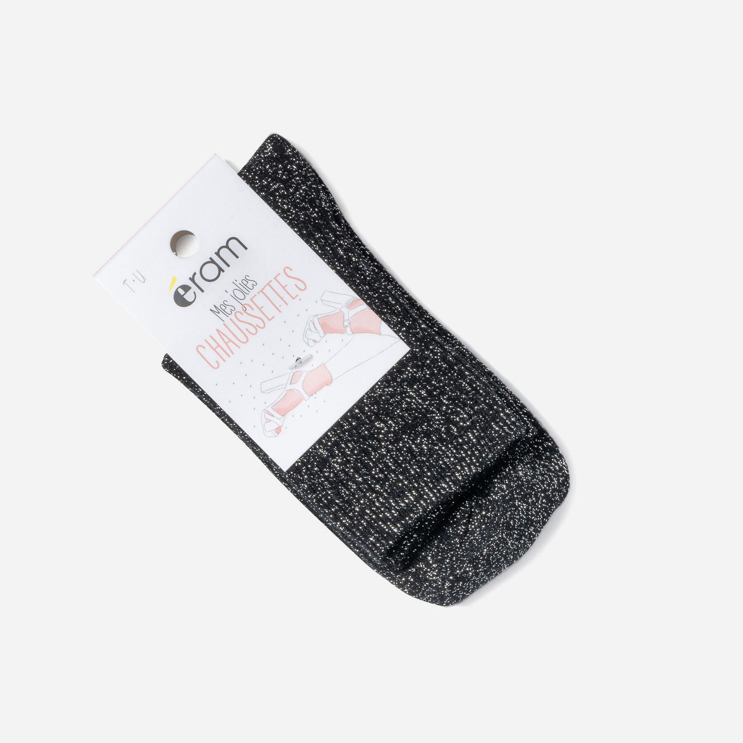 Chaussettes noires pailletées côtelées