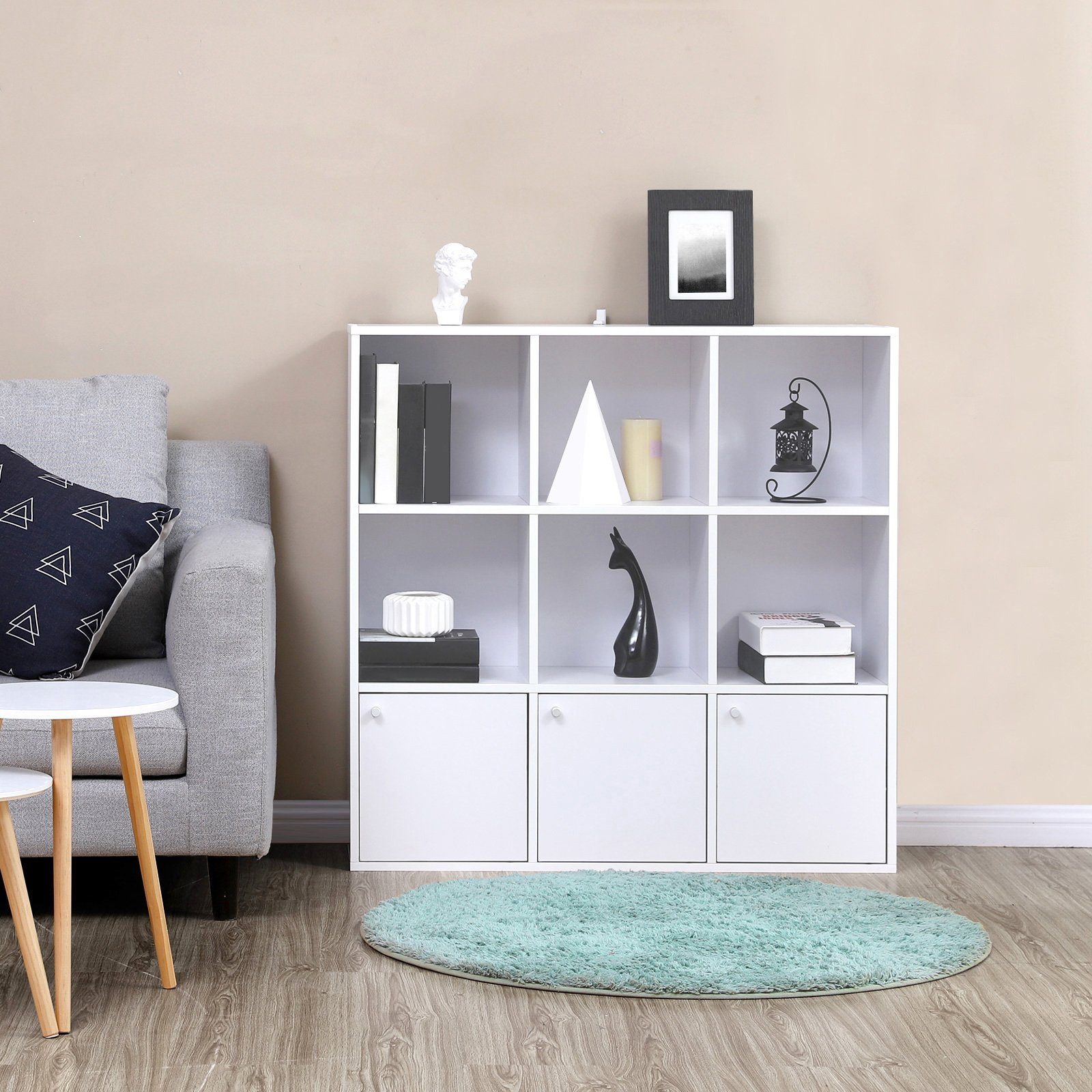 VASAGLE Bücherregal, Bücherschrank, Büro, mit 3 Türen, weiß