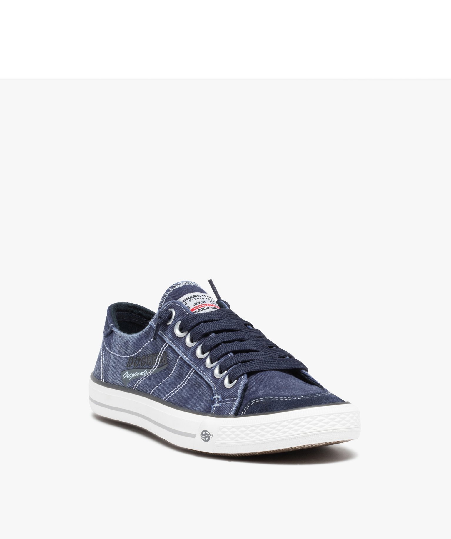 Baskets homme en toile denim unie à lacets - Dockers marine | GEMO