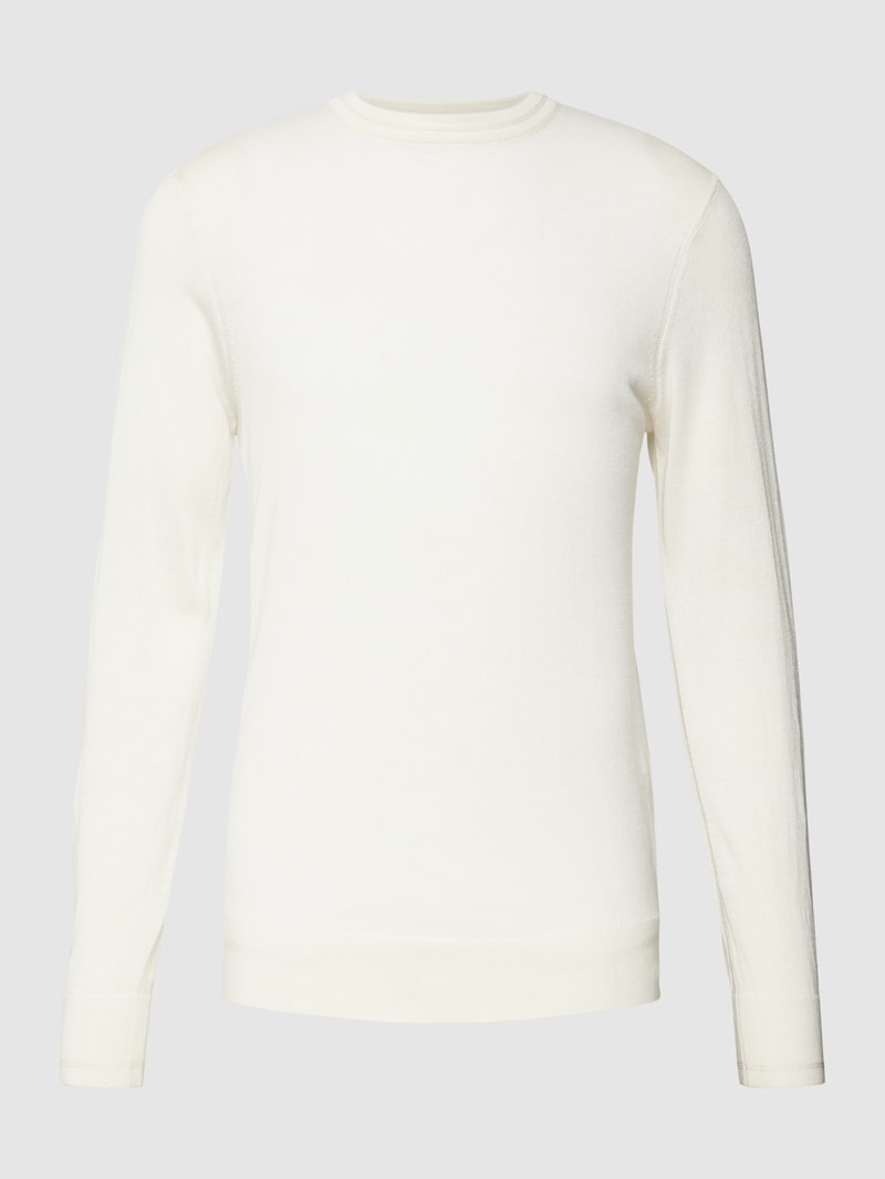 Wollpullover mit Label-Stitching und Seide-Anteil in offwhite