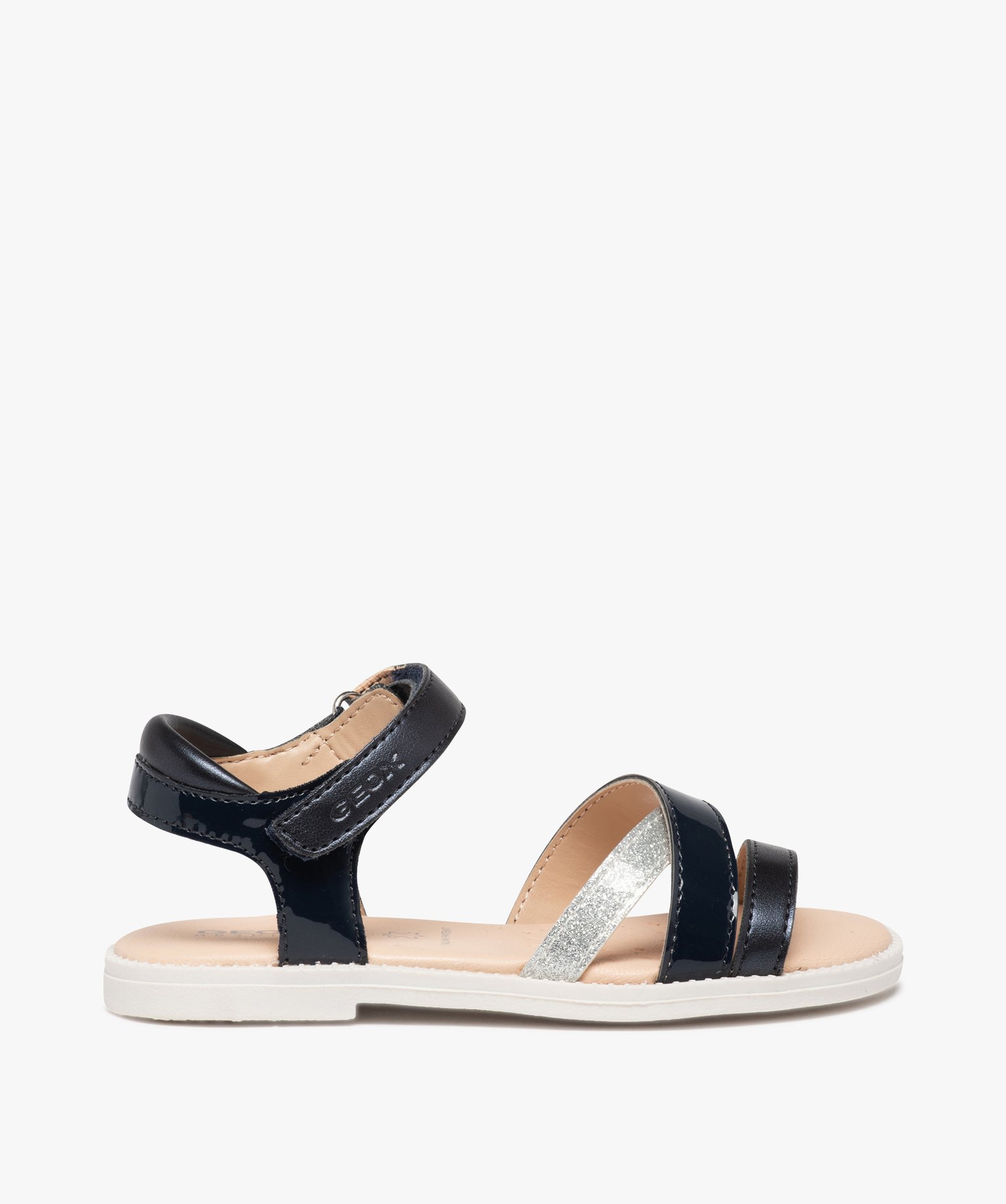 Sandales fille à fines brides métallisées et scratch – ... marine | GEMO