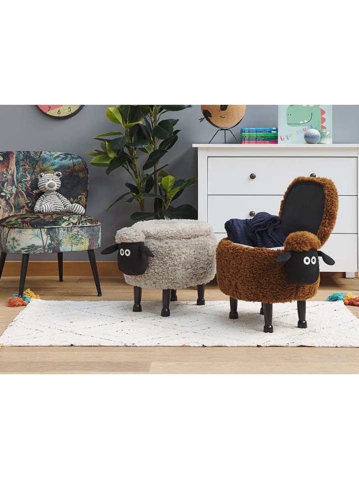 Beliani Tierhocker SHEEP in Grau/Dunkler Holzfarbton/Schwarz günstig kaufen onesize