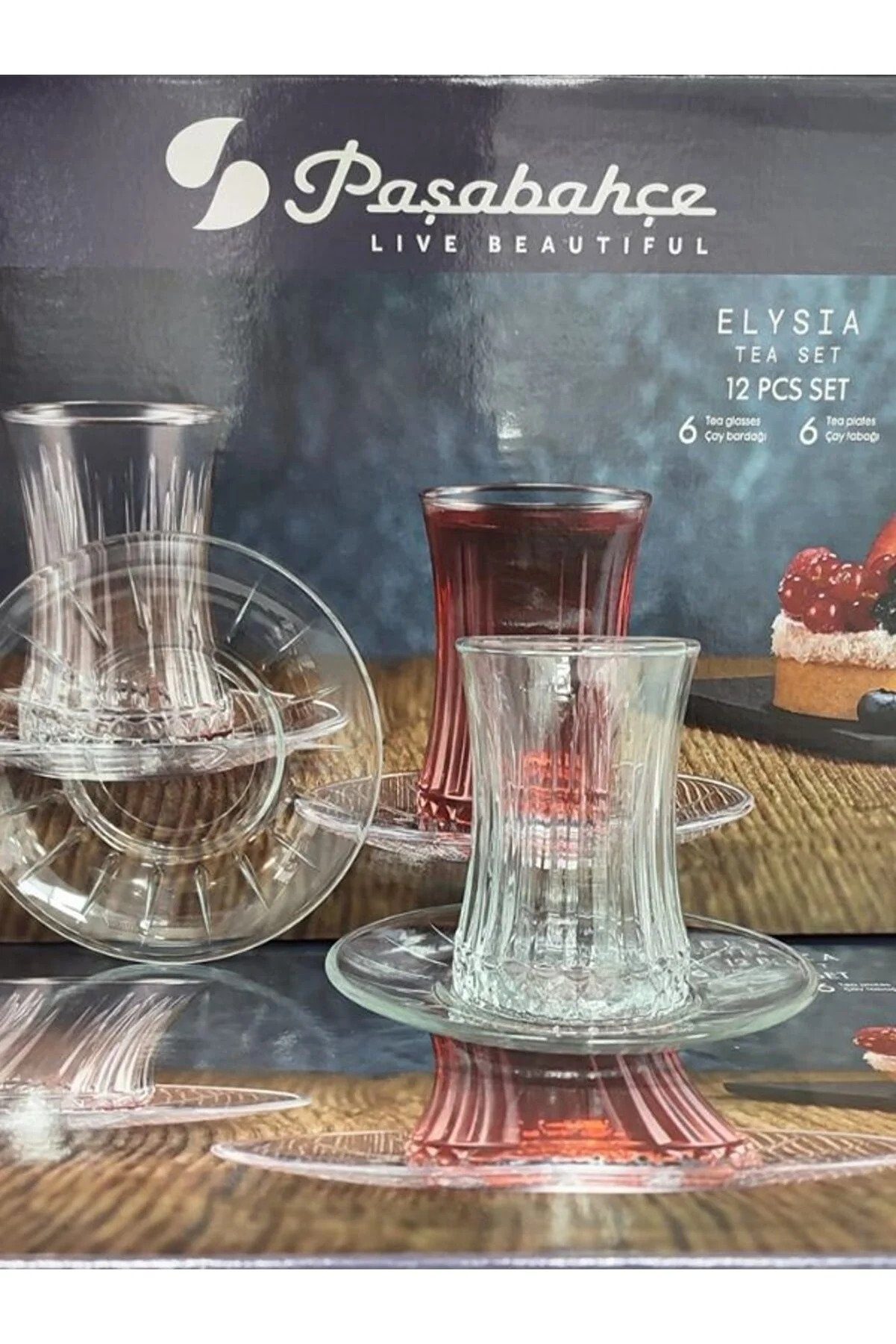 Pasabahce Teeglas Elysia, Glas, Teeglas Set 12 Teilig mit Untertassen