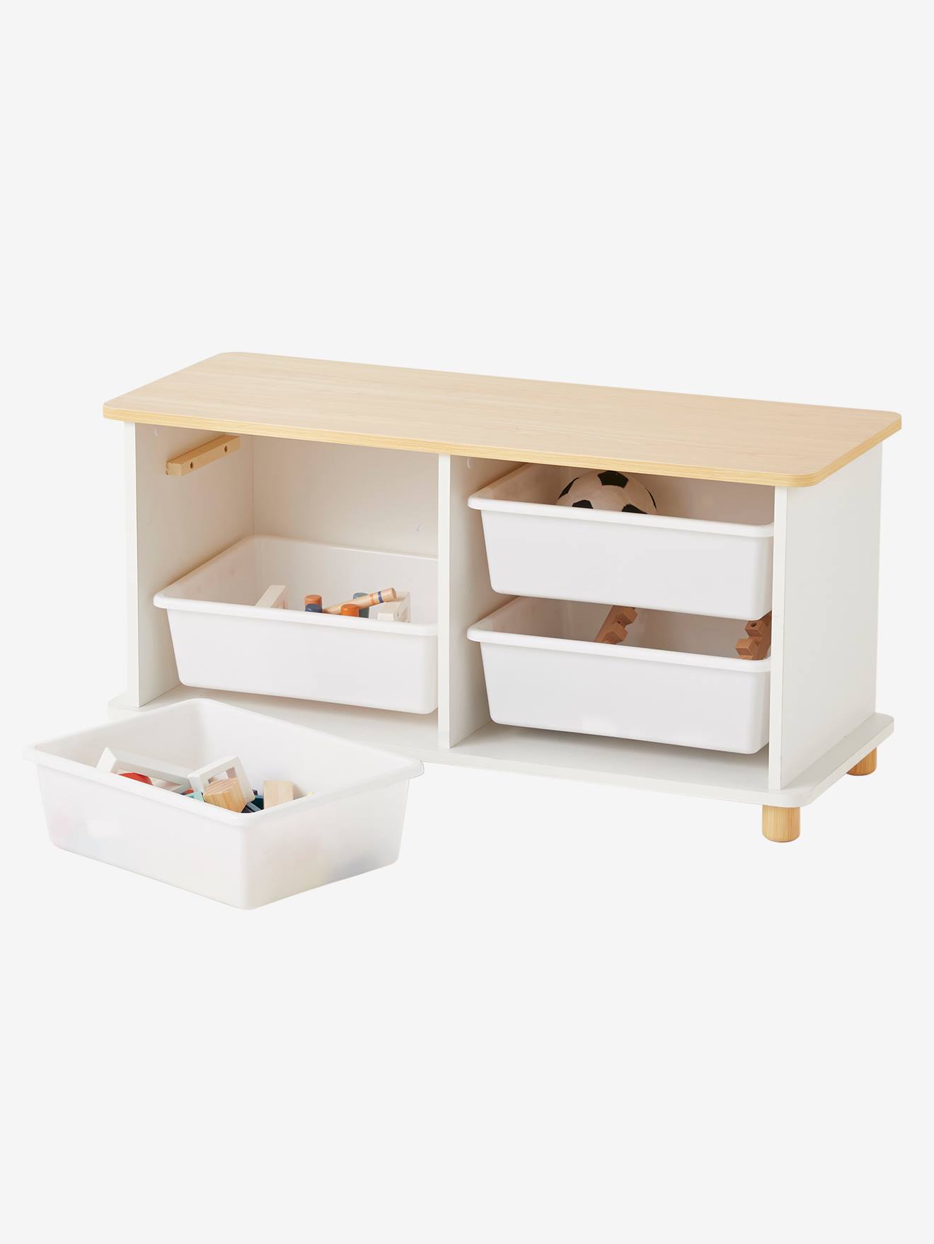 Vertbaudet Kinderzimmer Kommode mit 4 Aufbewahrungsboxen PTILOU - weiß/natur