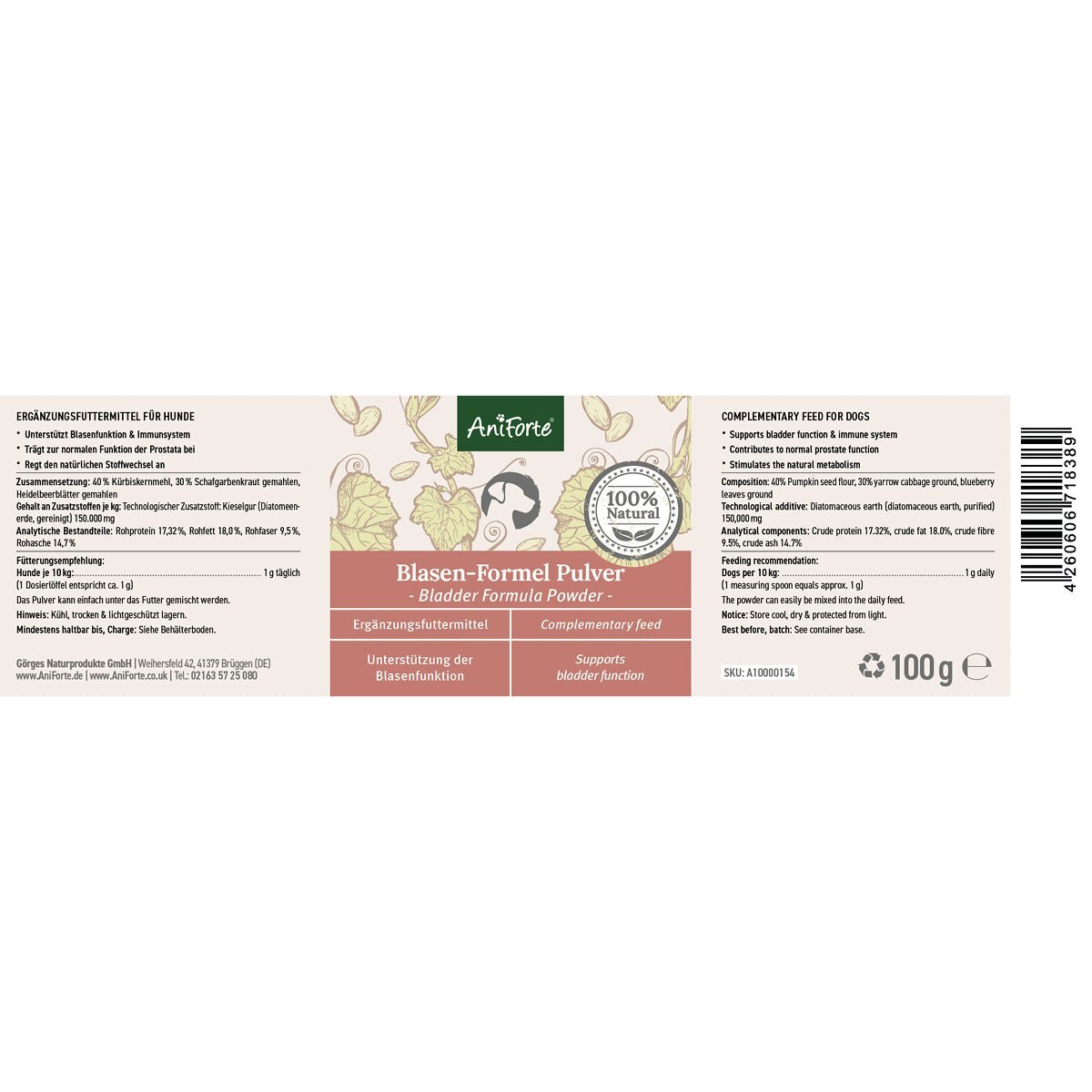 Aniforte Ergänzungsfutter & Aufzucht Aniforte Blasen-Formel 100 g