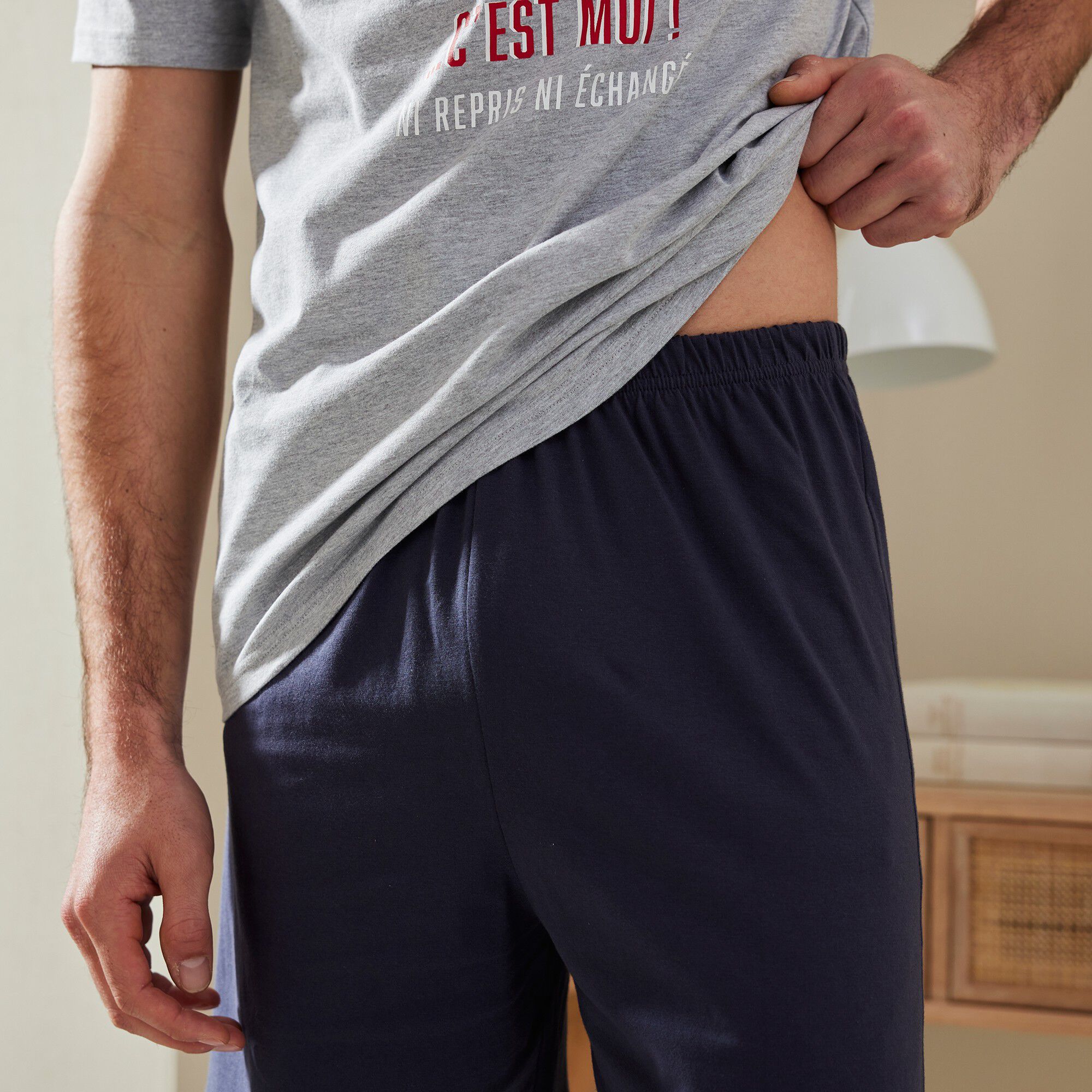 Pyjama short col rond imprimé message
