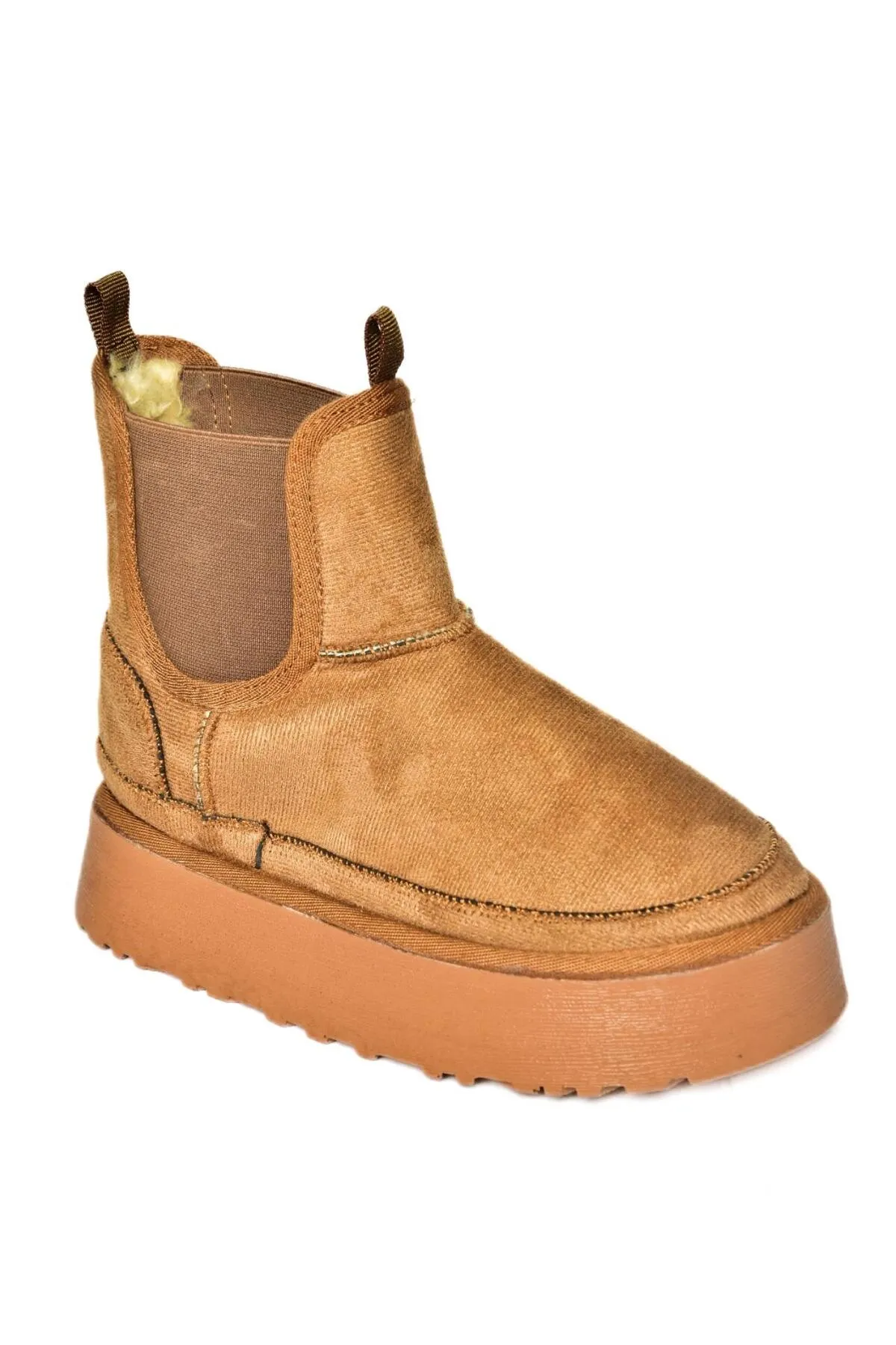 Fox Shoes  R612055302 Halbhohe Damenstiefel aus hellbraunem Wildleder mit dicker Sohle und haariger Innenseite