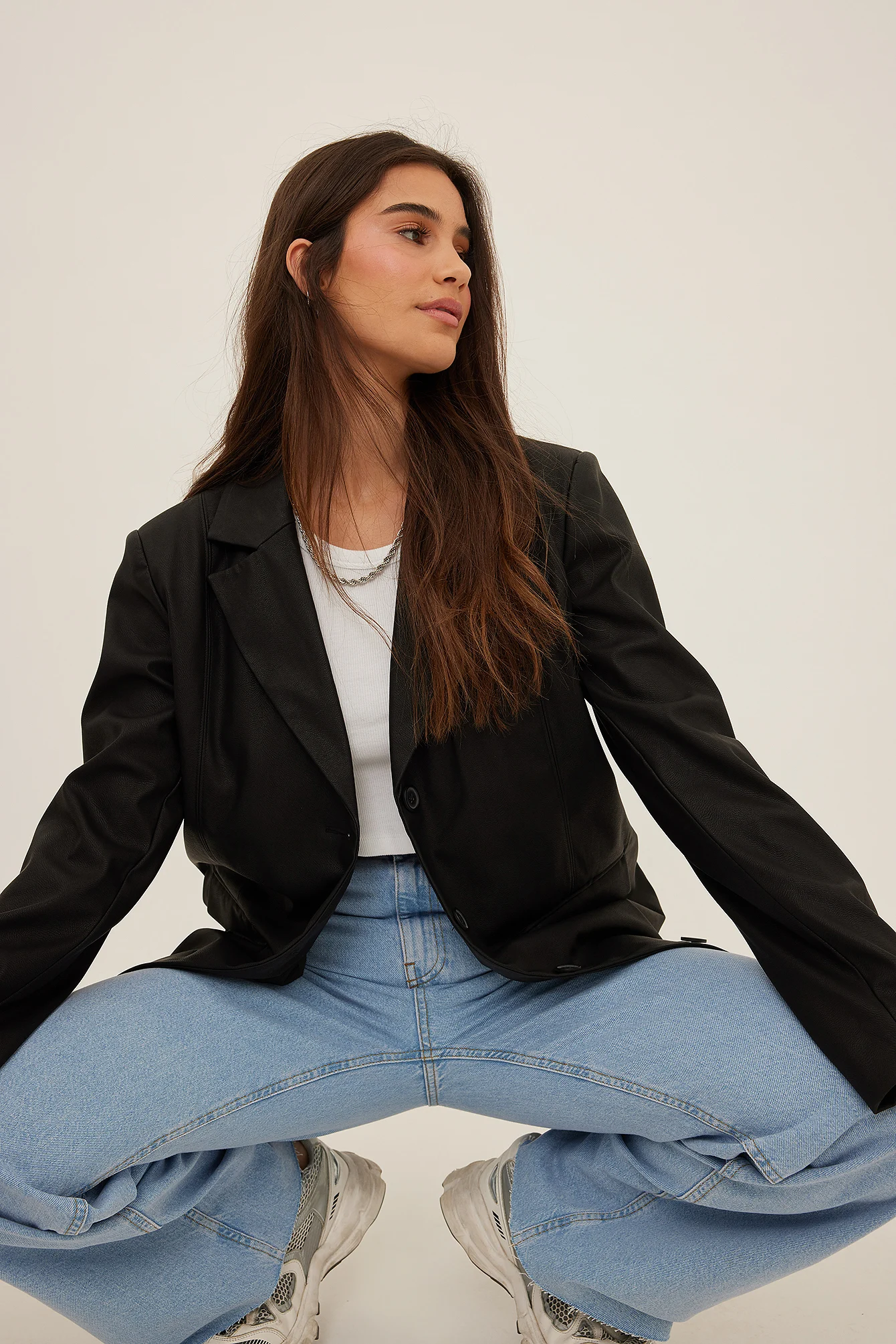 PU-Blazer mit Nahtdetail