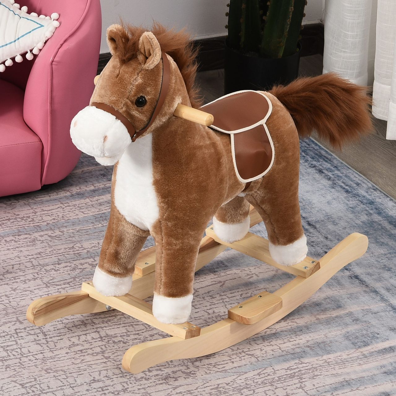HOMCOM Kinder Schaukelpferd Baby Schaukeltier Pferd für 36-72 Monate Braun