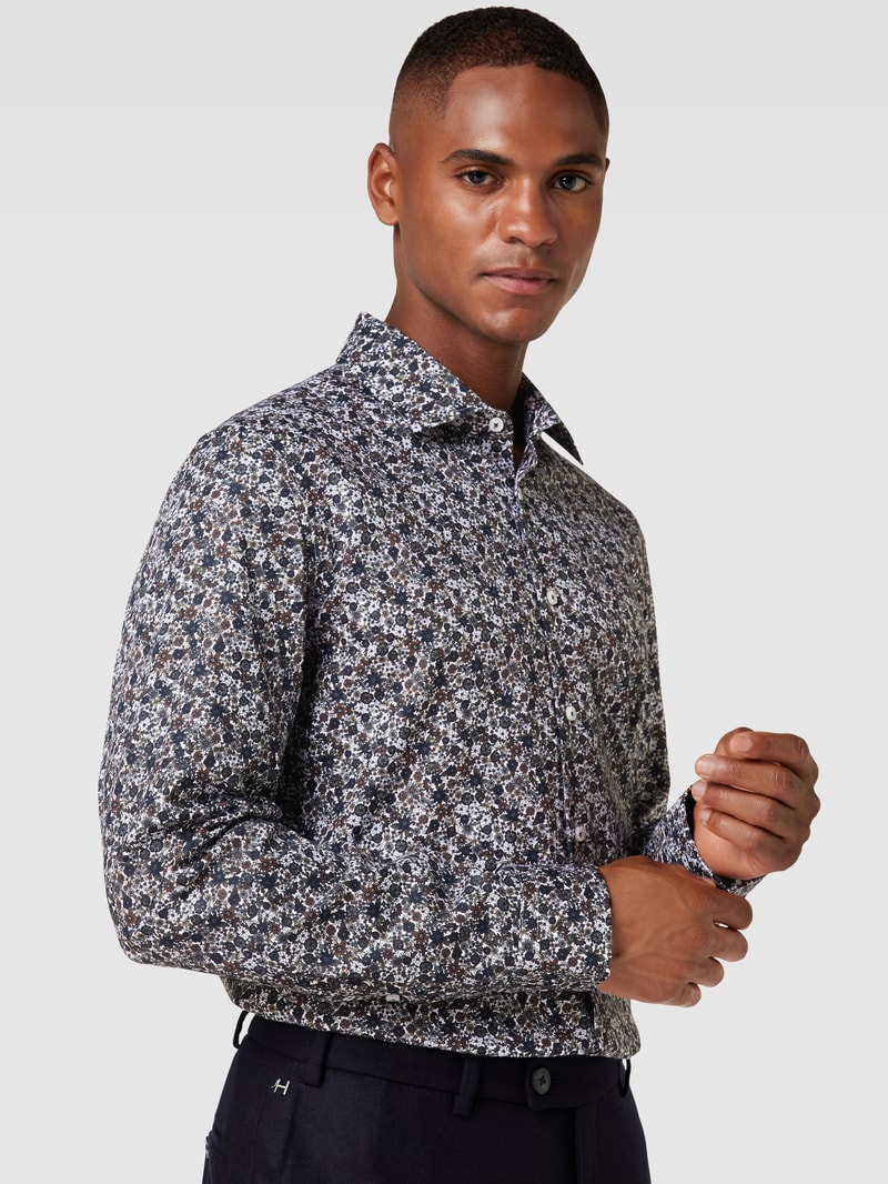 Slim Fit Business-Hemd mit floralem Muster in olivgrün