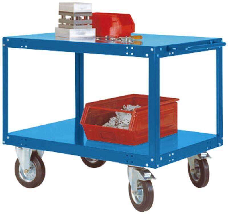 Manuflex Mobil Tischwagen TRANSOMOBIL 2 Fachböden Brillantblau 600 x 1.500 x 765 mm