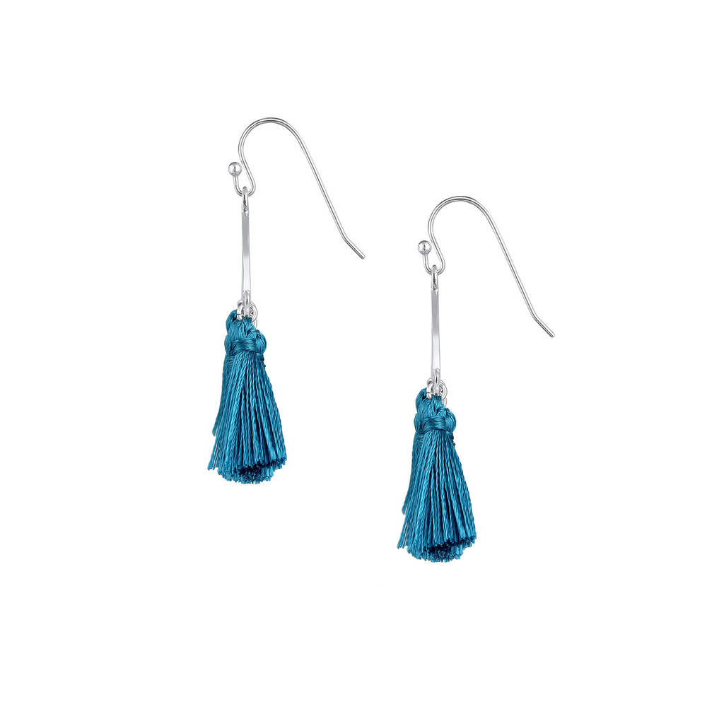 Elli Elli Boucles d'Oreilles Forme de Goutte Boho Festival Pompon Bleu Boucles d'Oreil Boucles d'oreilles