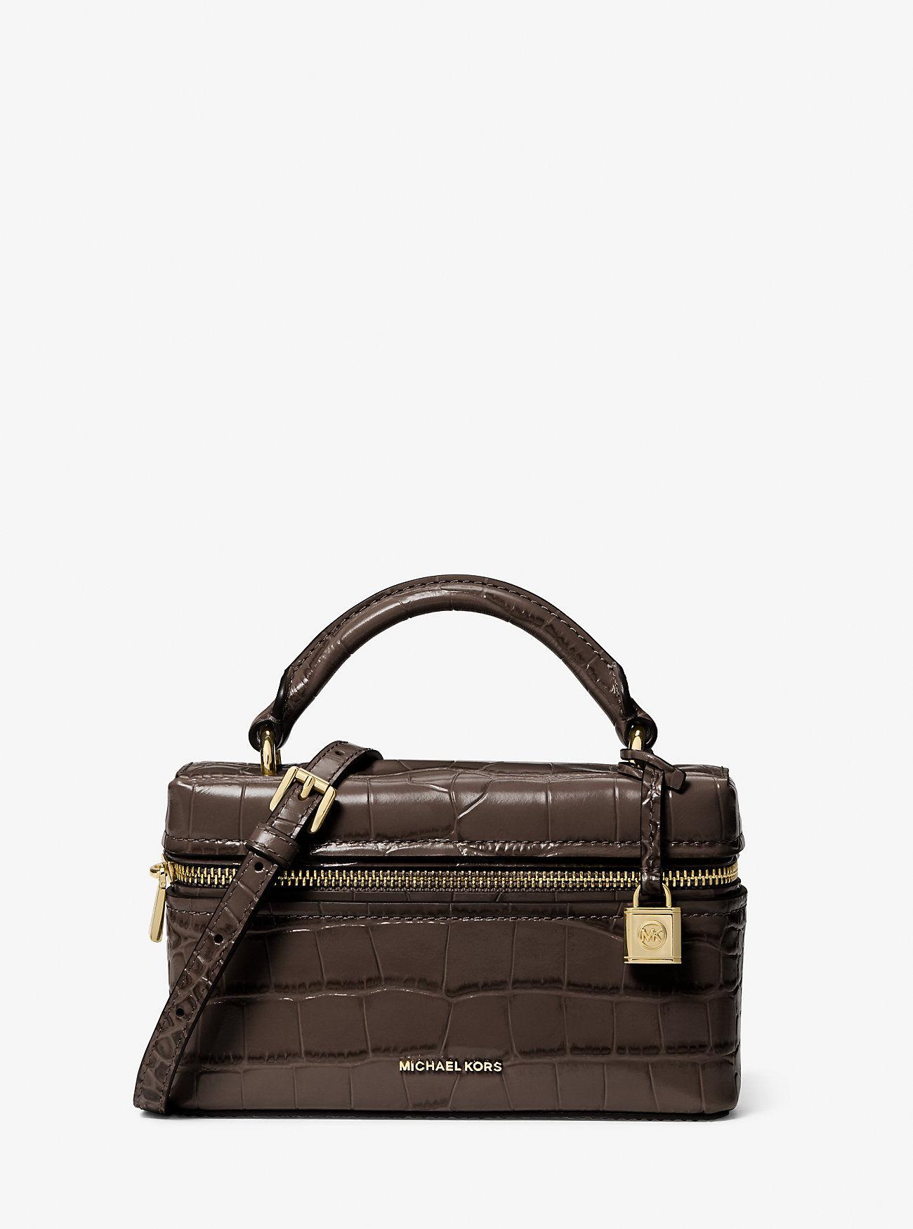 Jana Extra-Small Crocodile Embossed Leather Convertible Crossbody Bag - CHOCOLATE