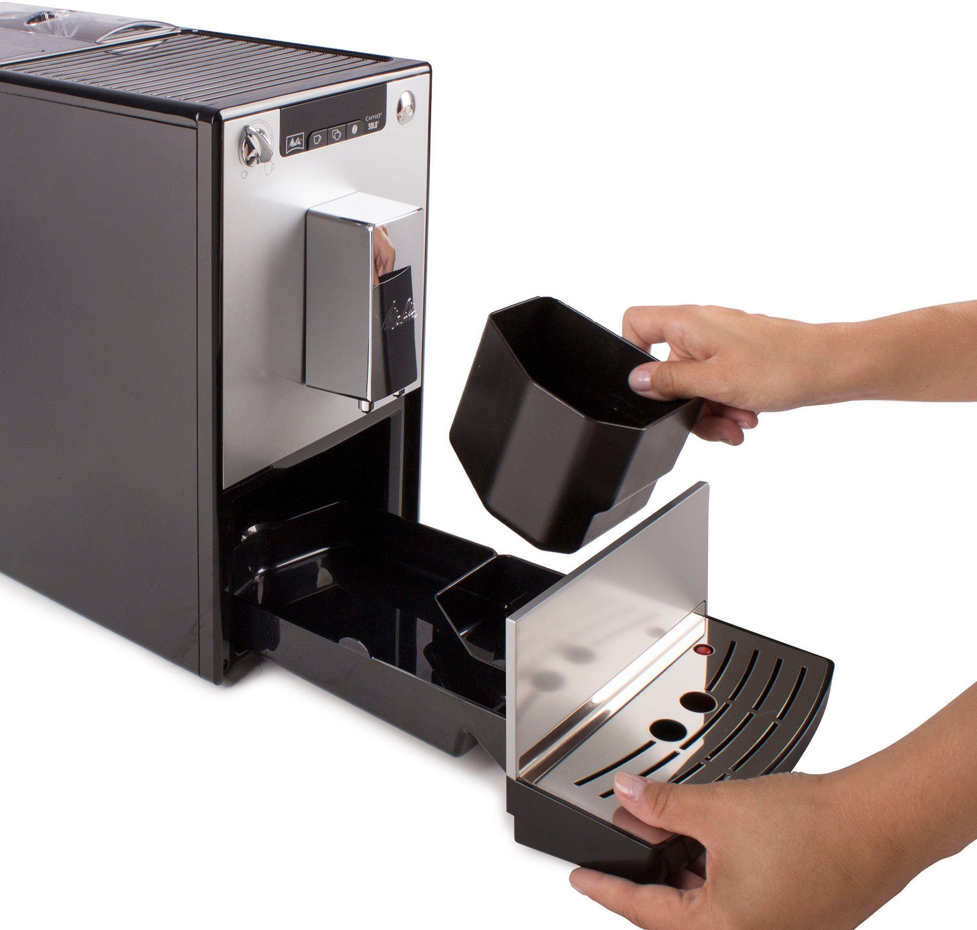 Melitta Kaffeevollautomat Solo® E950-203, silber/schwarz, Perfekt für Café crème & Espresso, nur 20cm breit
