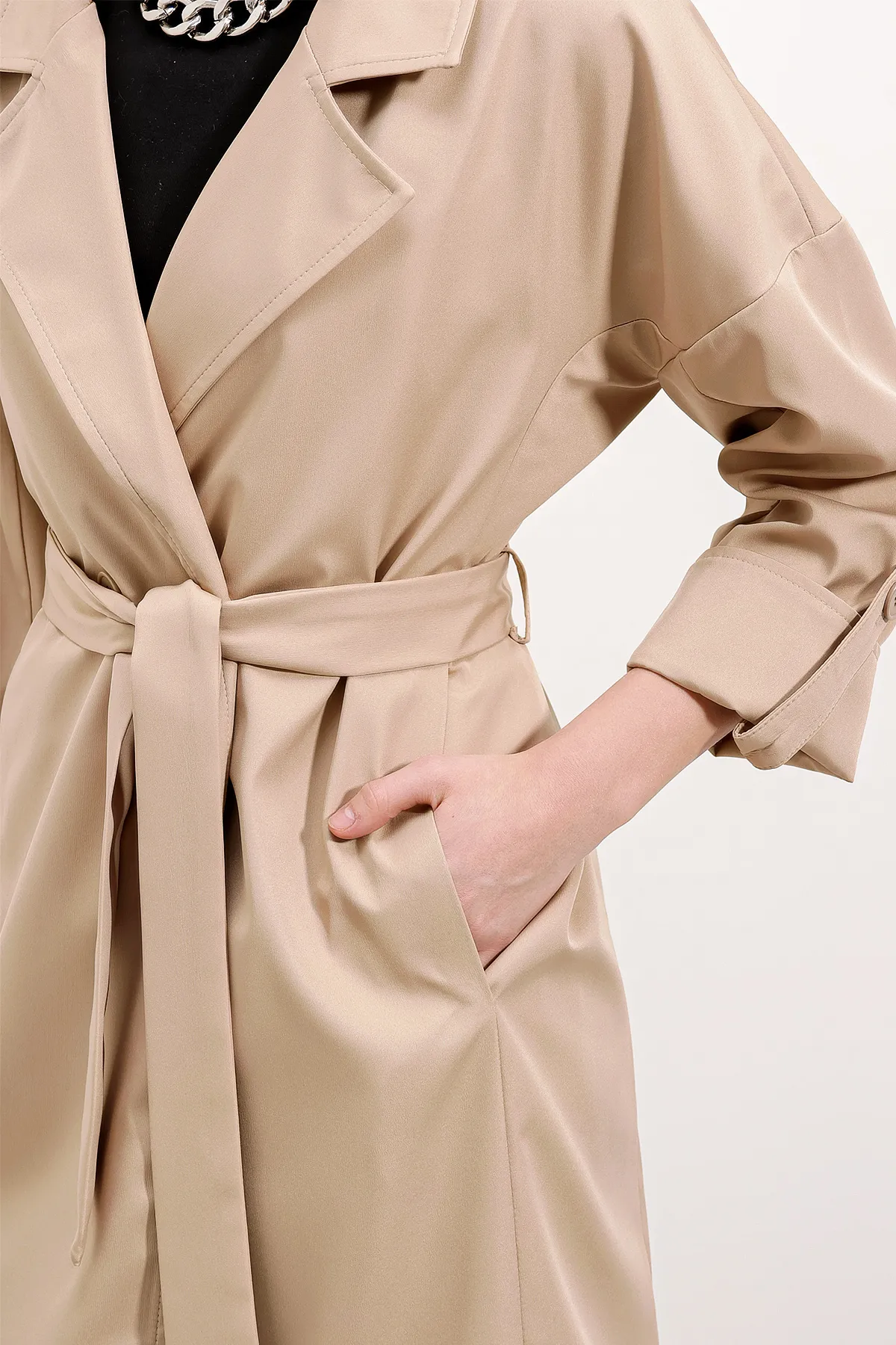 Bigdart  9104 Zweireihiger, mit Kragen gefütterter Trenchcoat – Beige