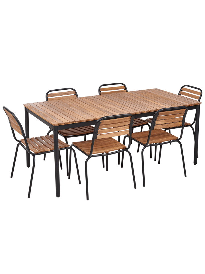 Beliani 7-tlg Gartentisch Set VALLESE in Heller Holzfarbton günstig kaufen onesize