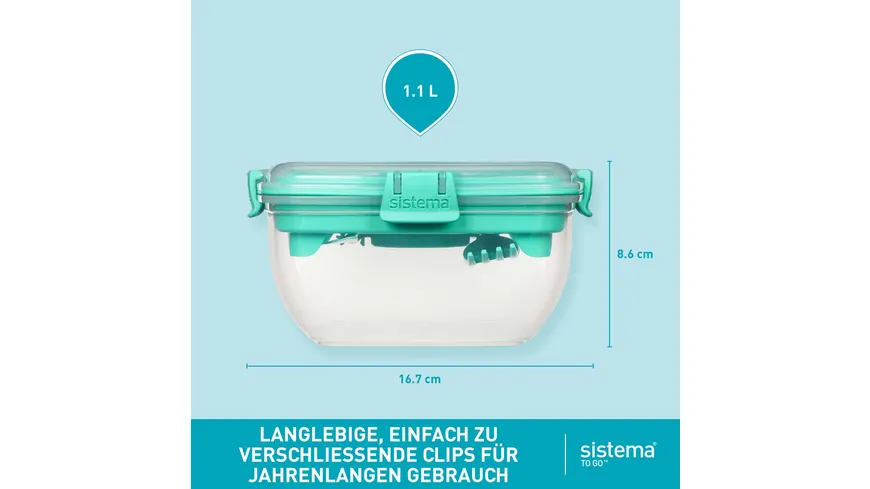 sistema Lunchbox SALATBOX TO GO 1,1l Achtung: diesen Artikel gibt es in verschiedenen farblichen Ausführungen. Sie erhalten nur 1 Artikel (zufällige Auswahl im Lager). Eine Vorauswahl ist leider nicht möglich.