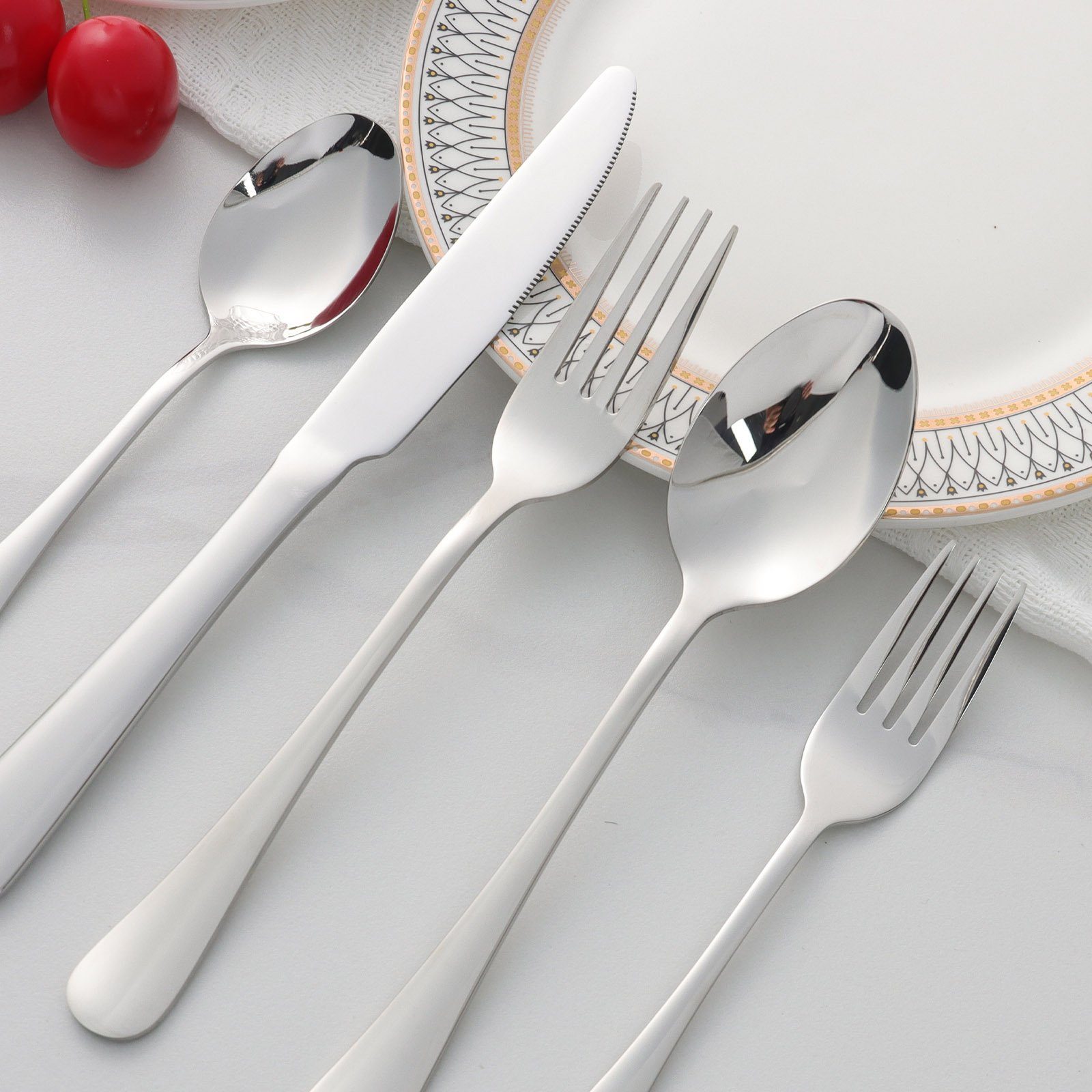 CALIYO Besteck-Set Edelstahl Rostfrei 18/10 Besteck Set, Besteck Set für 6 Personen, Messer Gabel Löffel Set 30-teilig, Spülmaschinengeeignet