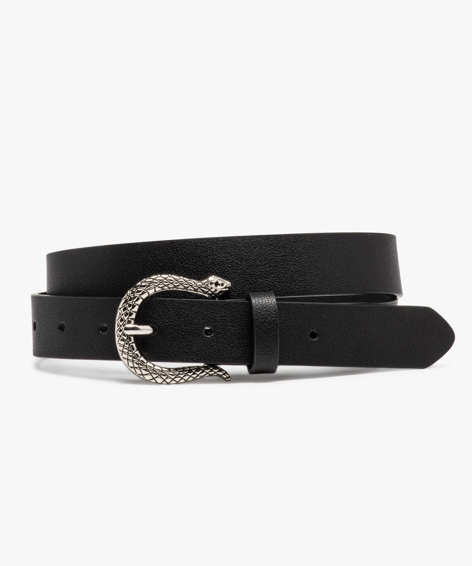 Ceinture à boucle serpent en métal argenté femme noir | GEMO